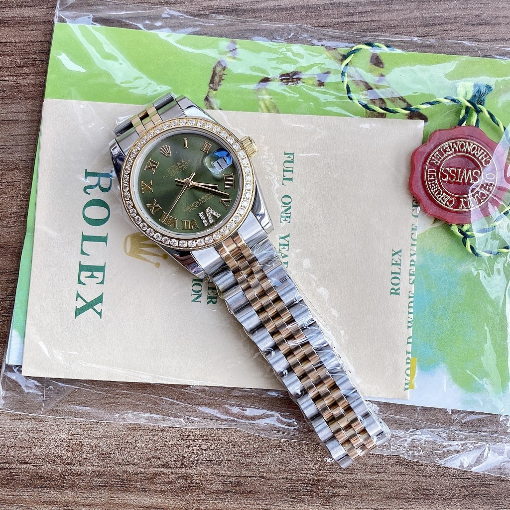 Đồng Hồ Nữ Rolex Automatic Demi Mặt Xanh Lá 31mm
