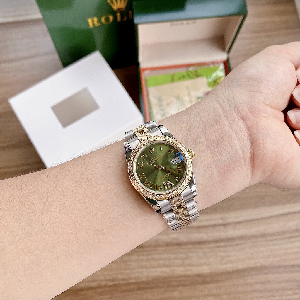 Đồng Hồ Nữ Rolex Automatic Demi Mặt Xanh Lá 31mm