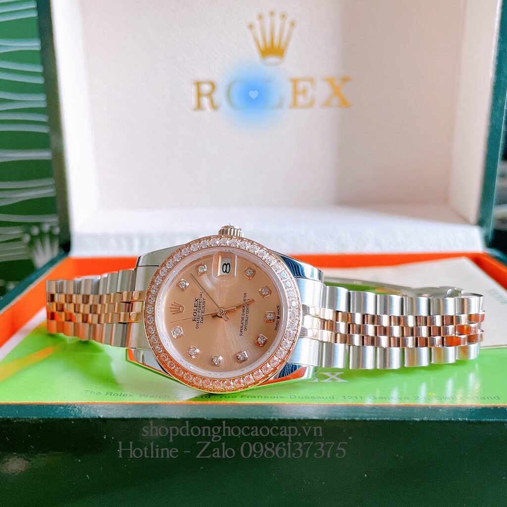 Đồng Hồ Nữ Rolex Automatic (Tự Động) Viền Đá Demi Rose Gold 32mm