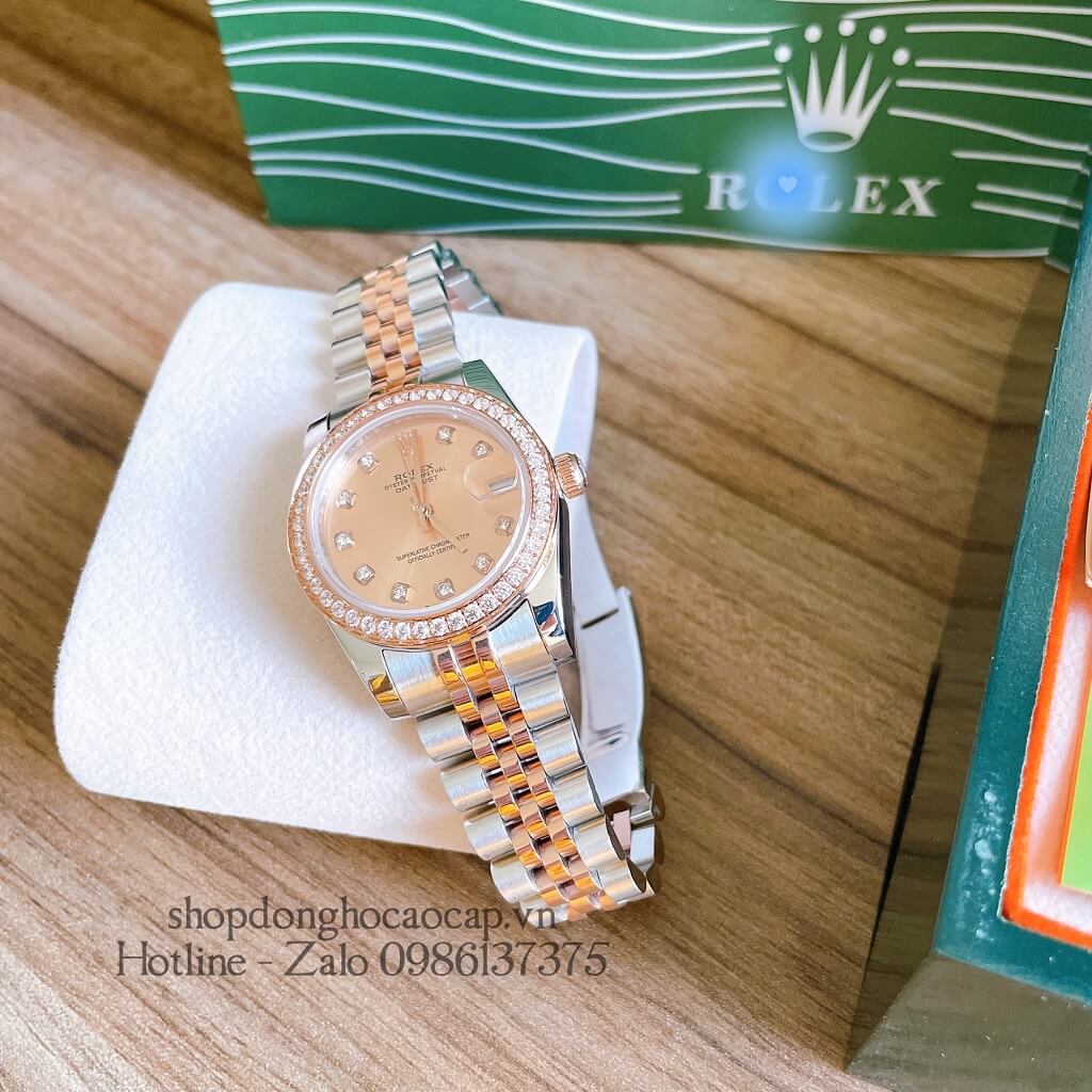 Đồng Hồ Nữ Rolex Automatic (Tự Động) Viền Đá Demi Rose Gold 32mm