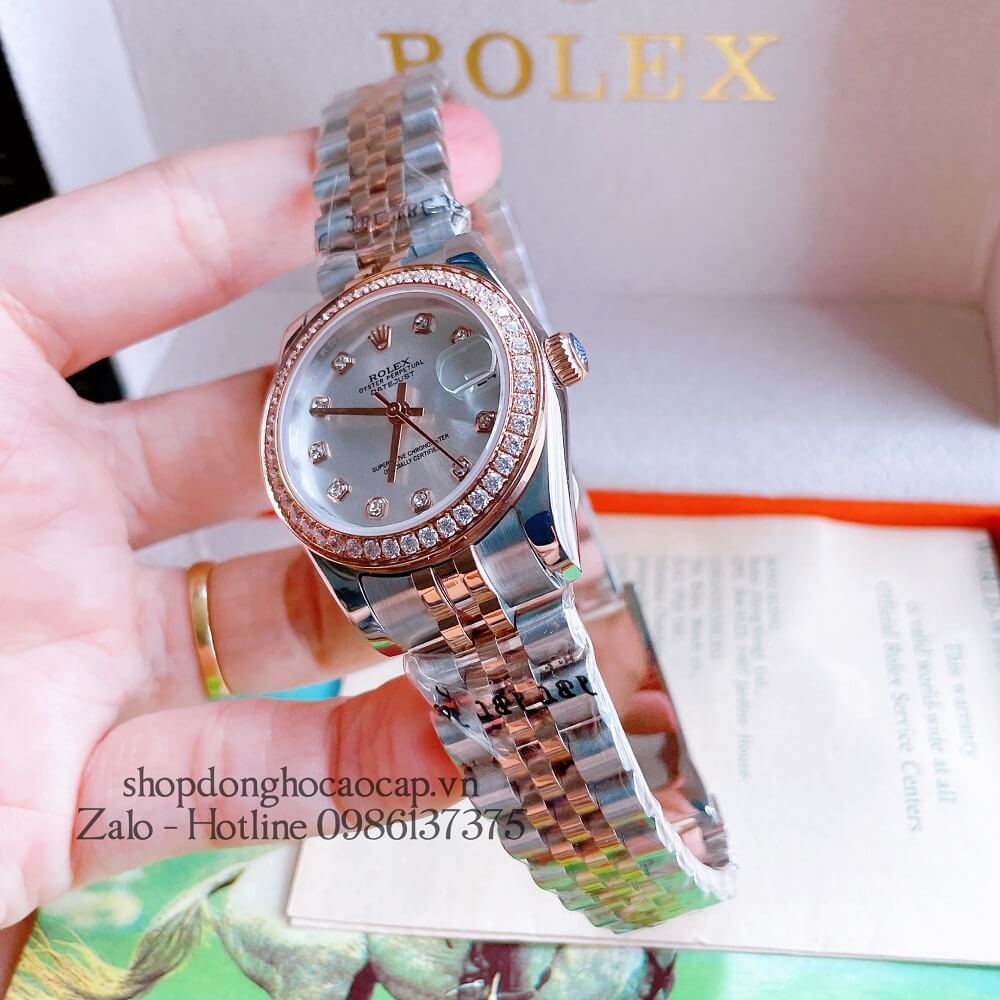 Đồng Hồ Nữ Rolex Automatic (Tự Động) Viền Đá Demi Trắng Rose Gold 32mm