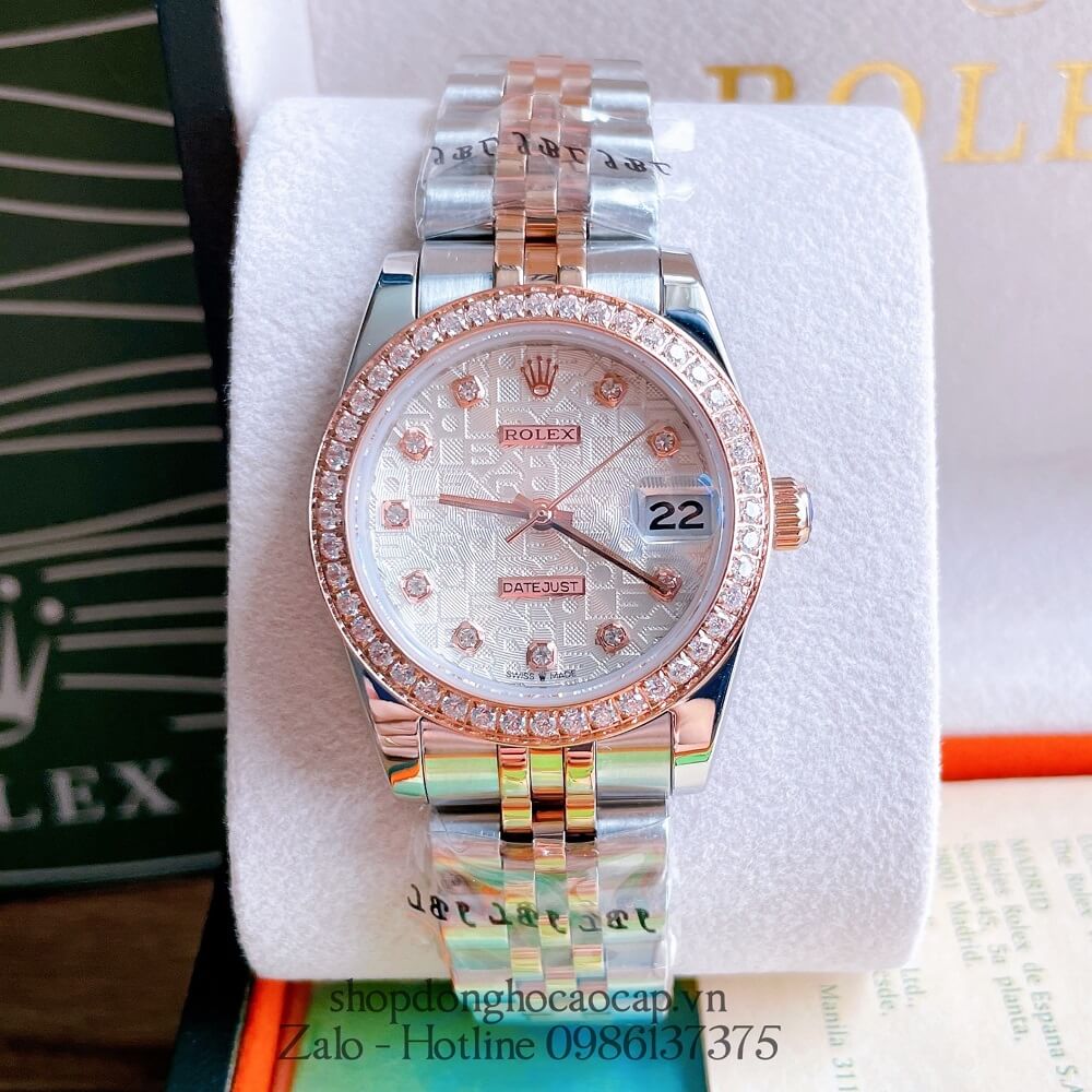 Đồng Hồ Nữ Rolex Automatic (Tự Động) Viền Đá Demi Vi Tính Rose Gold 32mm