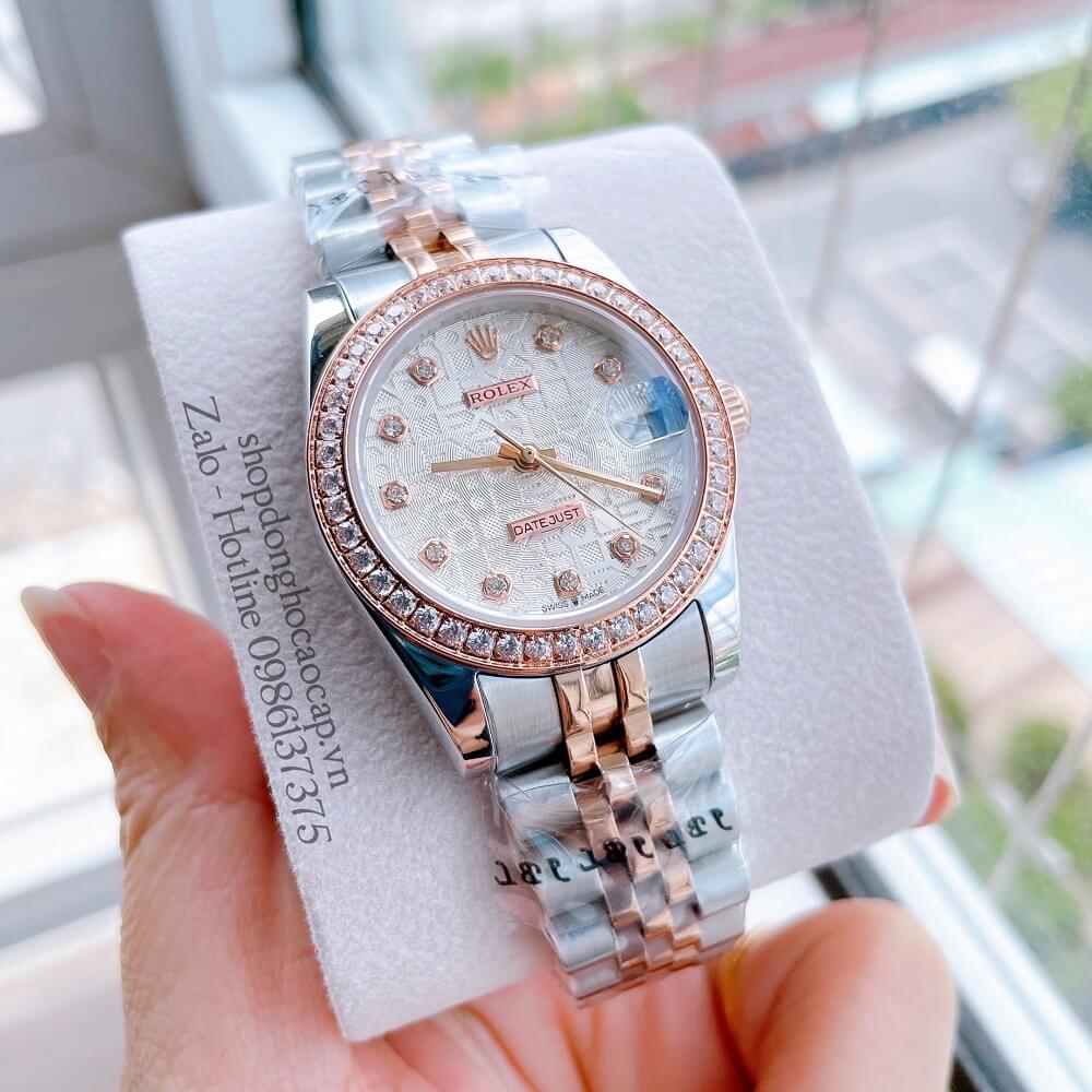 Đồng Hồ Nữ Rolex Automatic (Tự Động) Viền Đá Demi Vi Tính Rose Gold 32mm