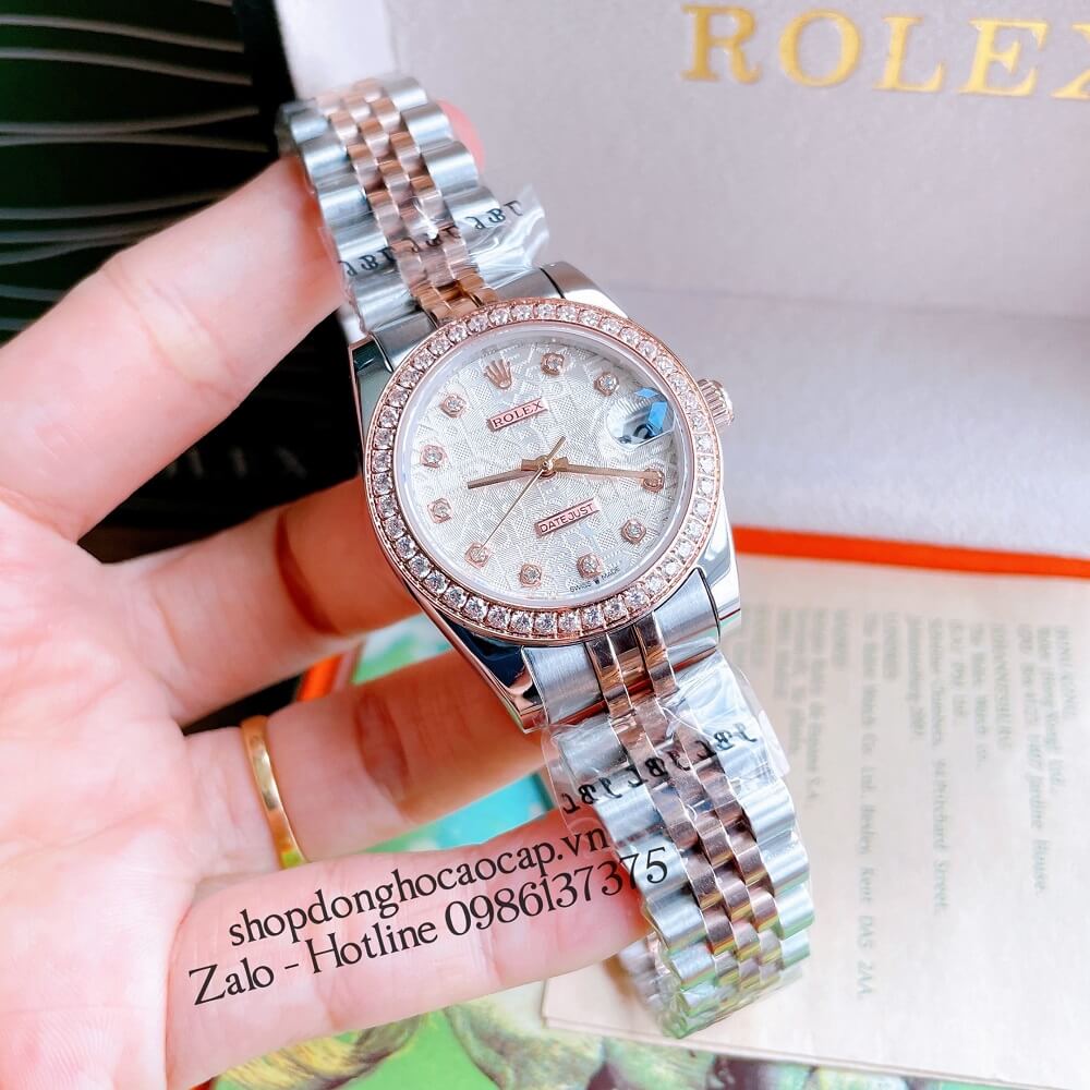 Đồng Hồ Nữ Rolex Automatic (Tự Động) Viền Đá Demi Vi Tính Rose Gold 32mm