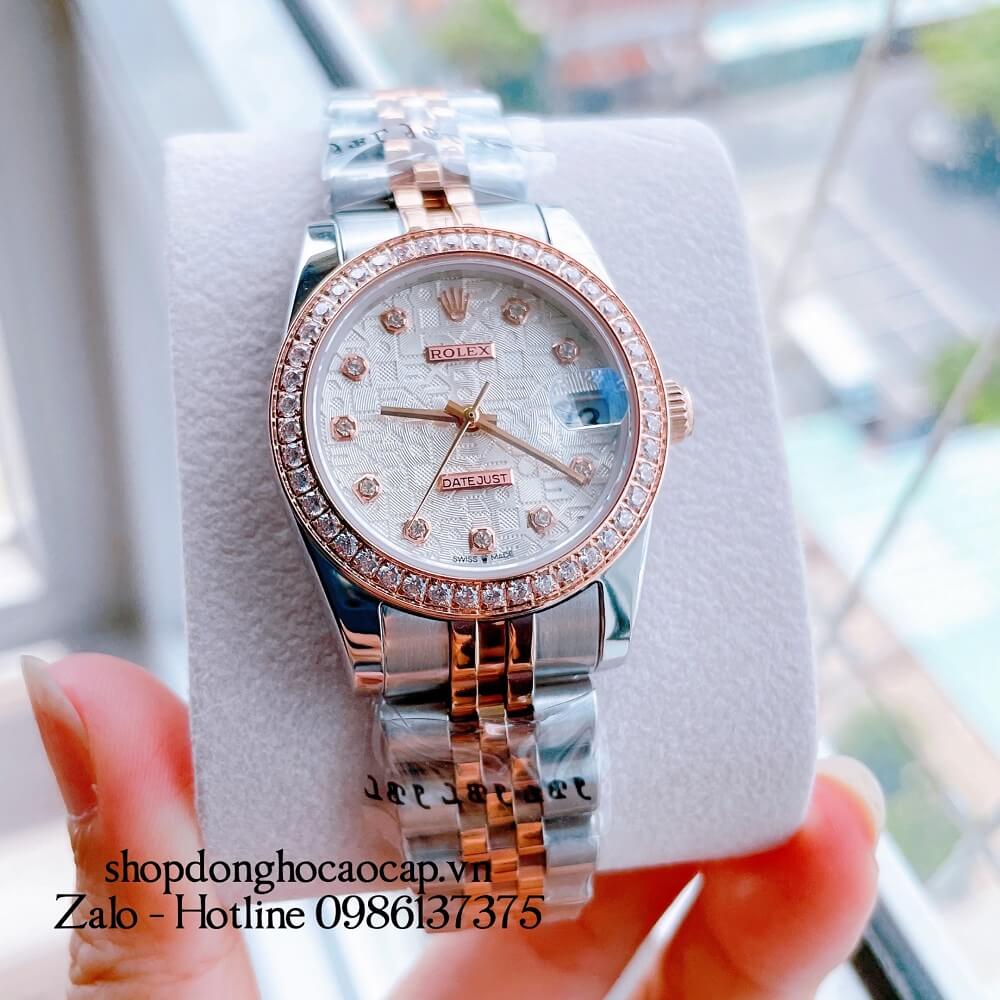 Đồng Hồ Nữ Rolex Automatic (Tự Động) Viền Đá Demi Vi Tính Rose Gold 32mm