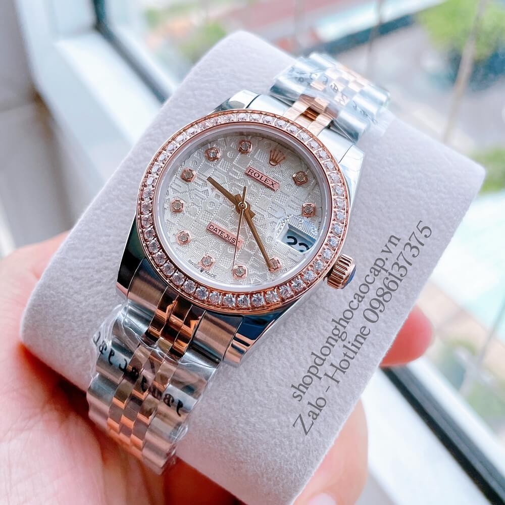 Đồng Hồ Nữ Rolex Automatic (Tự Động) Viền Đá Demi Vi Tính Rose Gold 32mm