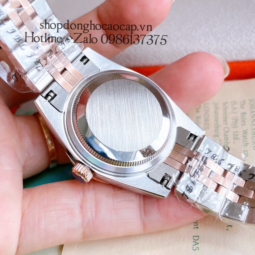 Đồng Hồ Nữ Rolex Automatic (Tự Động) Viền Đá Mặt La Mã Demi Rose Gold