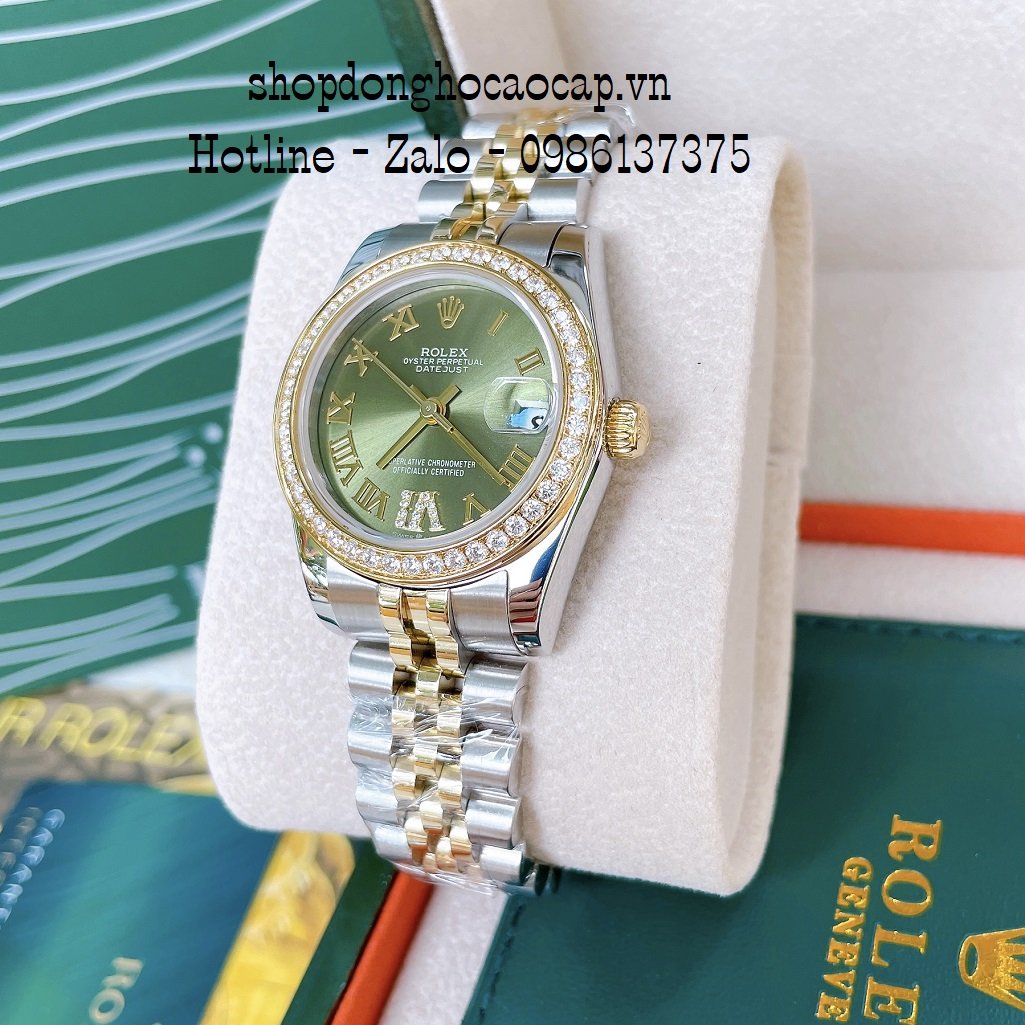 Đồng Hồ Nữ Rolex Automatic Viền Đá Demi Green 32mm