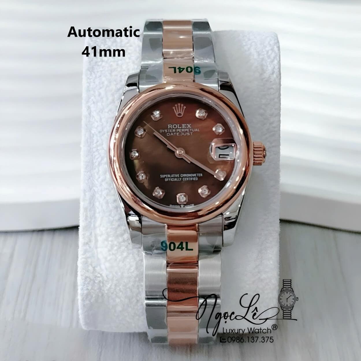 Đồng Hồ Nữ Rolex Datejust Automatic Dây Kim Loại Demi Rose Mặt Nâu Size 31mm Dây Oyster