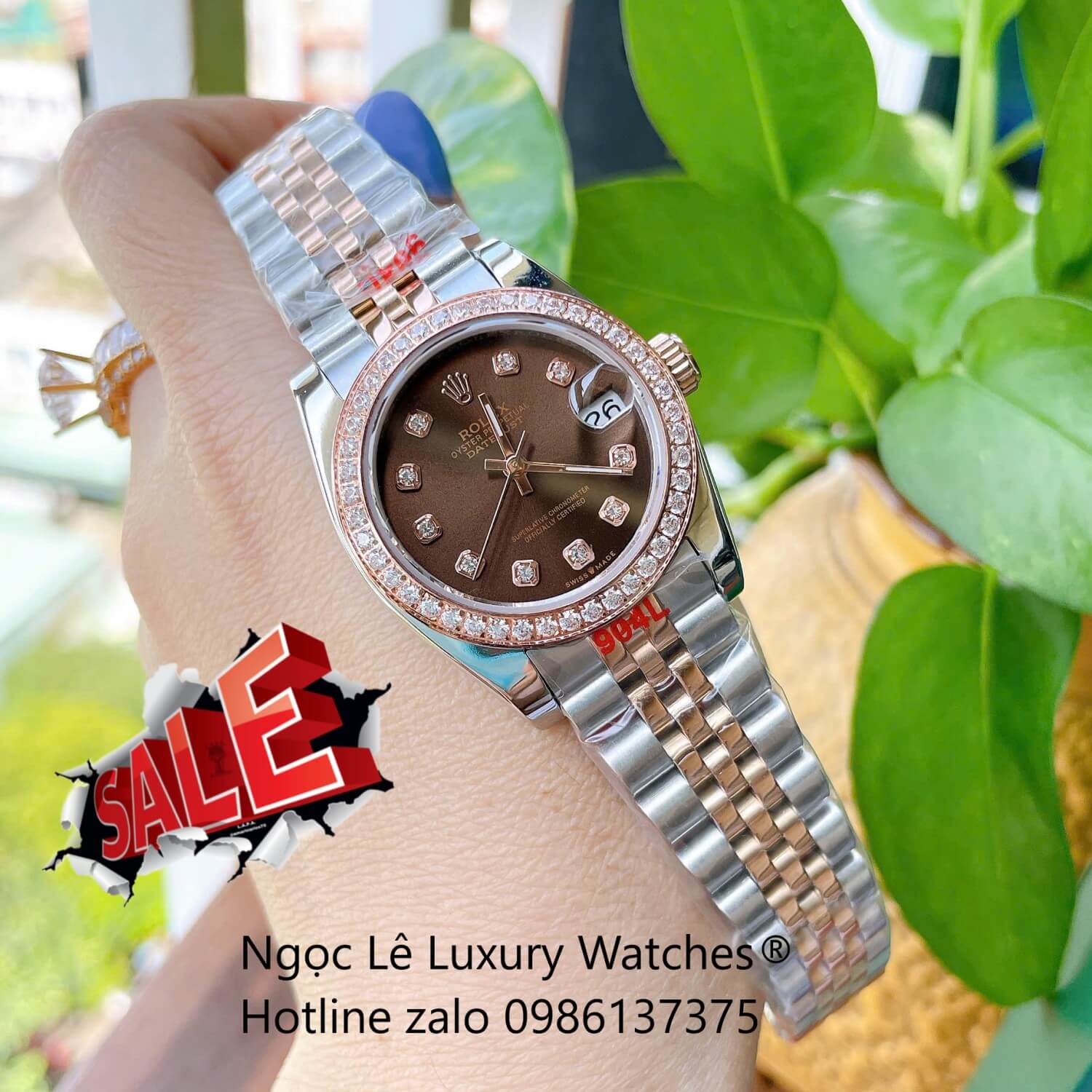 Đồng Hồ Cặp Rolex Datejust Cơ Tự Động Dây Demi Rose Mặt Nâu Size 31mm - 41mm