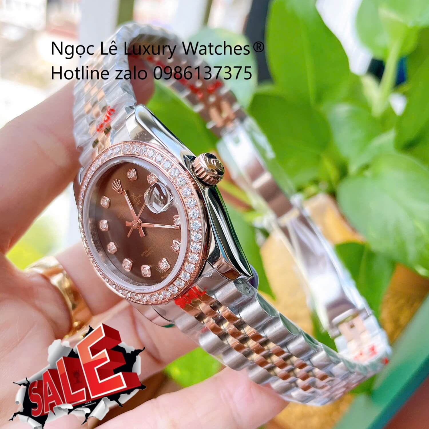 Đồng Hồ Nữ Rolex Datejust Cơ Tự Động Dây Demi Rose Gold Mặt Nâu Size 31mm - Niềng Đá