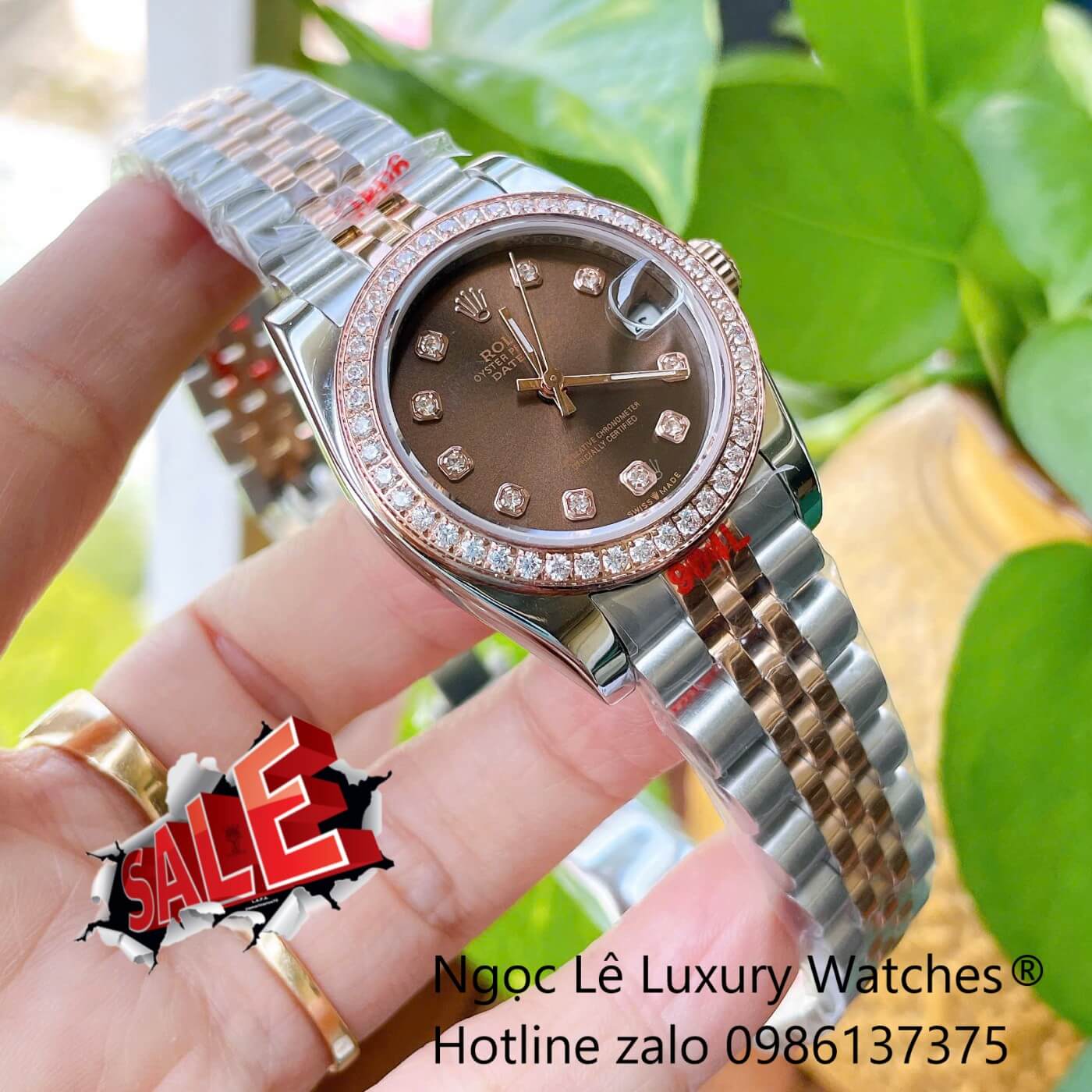 Đồng Hồ Nữ Rolex Datejust Cơ Tự Động Dây Demi Rose Gold Mặt Nâu Size 31mm - Niềng Đá