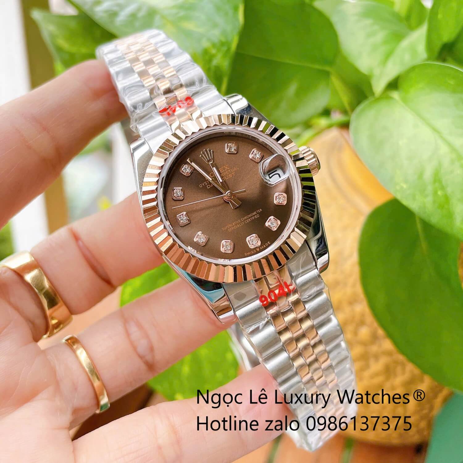 Đồng Hồ Nữ Rolex Datejust Cơ Tự Động Dây Demi Rose Gold Mặt Nâu Size 31mm - Niềng Khía