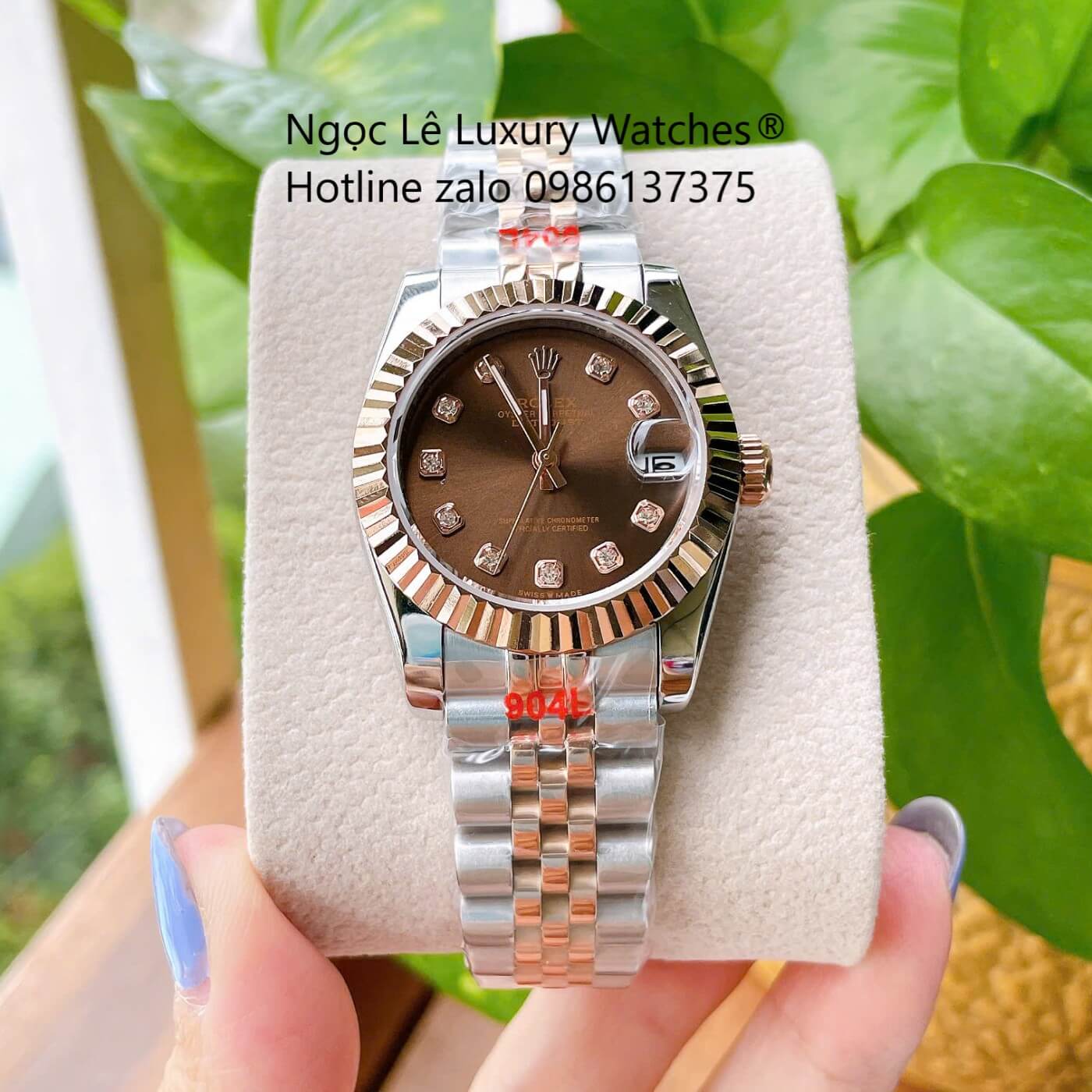 Đồng Hồ Nữ Rolex Datejust Cơ Tự Động Dây Demi Rose Gold Mặt Nâu Size 31mm - Niềng Khía