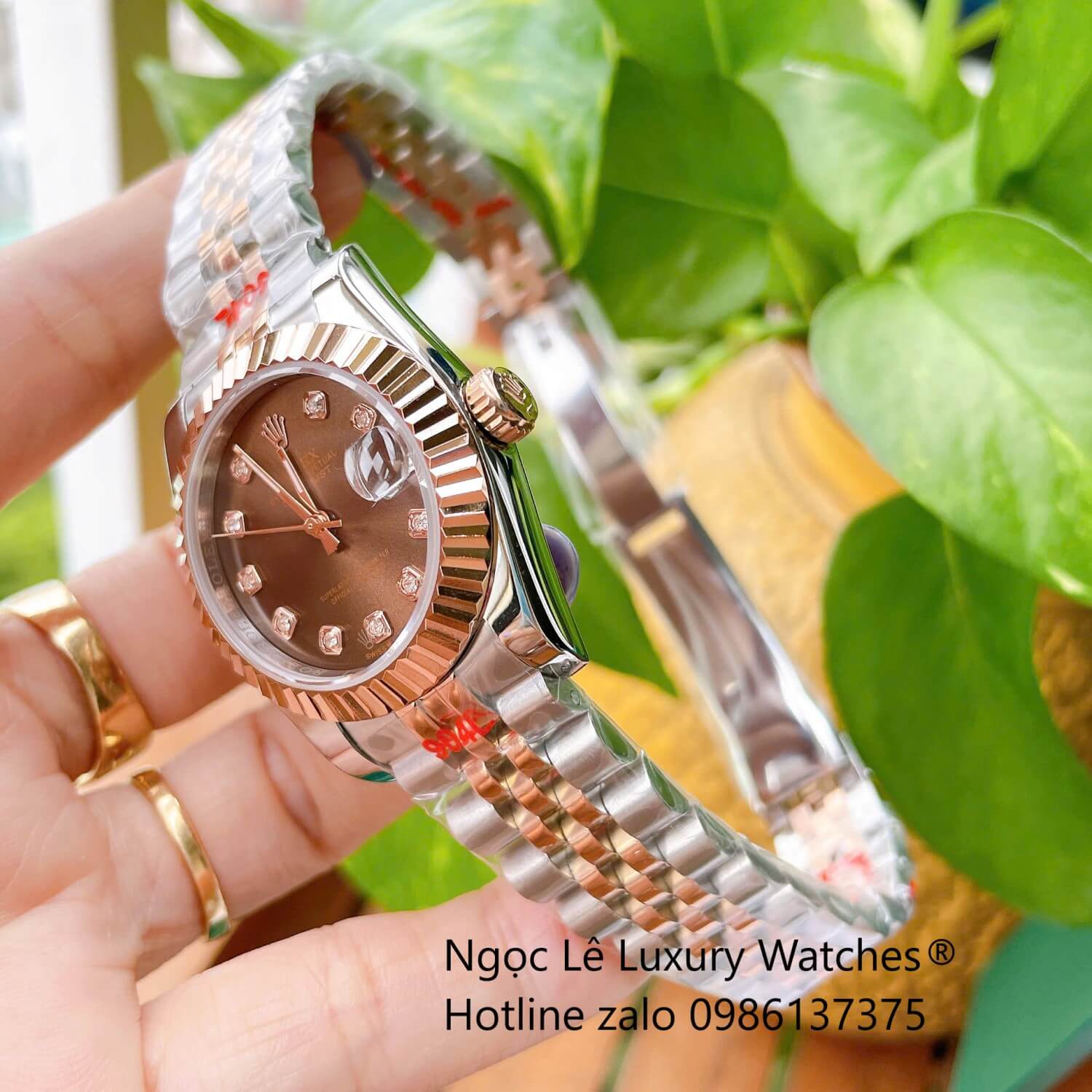 Đồng Hồ Nữ Rolex Datejust Cơ Tự Động Dây Demi Rose Gold Mặt Nâu Size 31mm - Niềng Khía