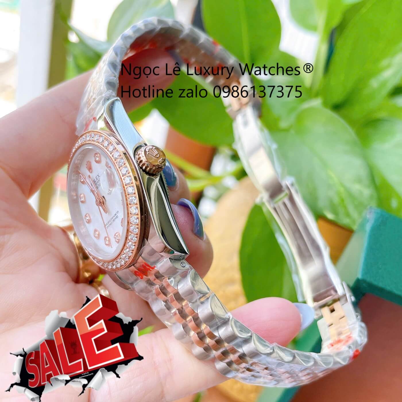 Đồng Hồ Nữ Rolex Datejust Cơ Tự Động Dây Demi Rose Gold Mặt Xà Cừ Trắng Size 31mm - Niềng Đá