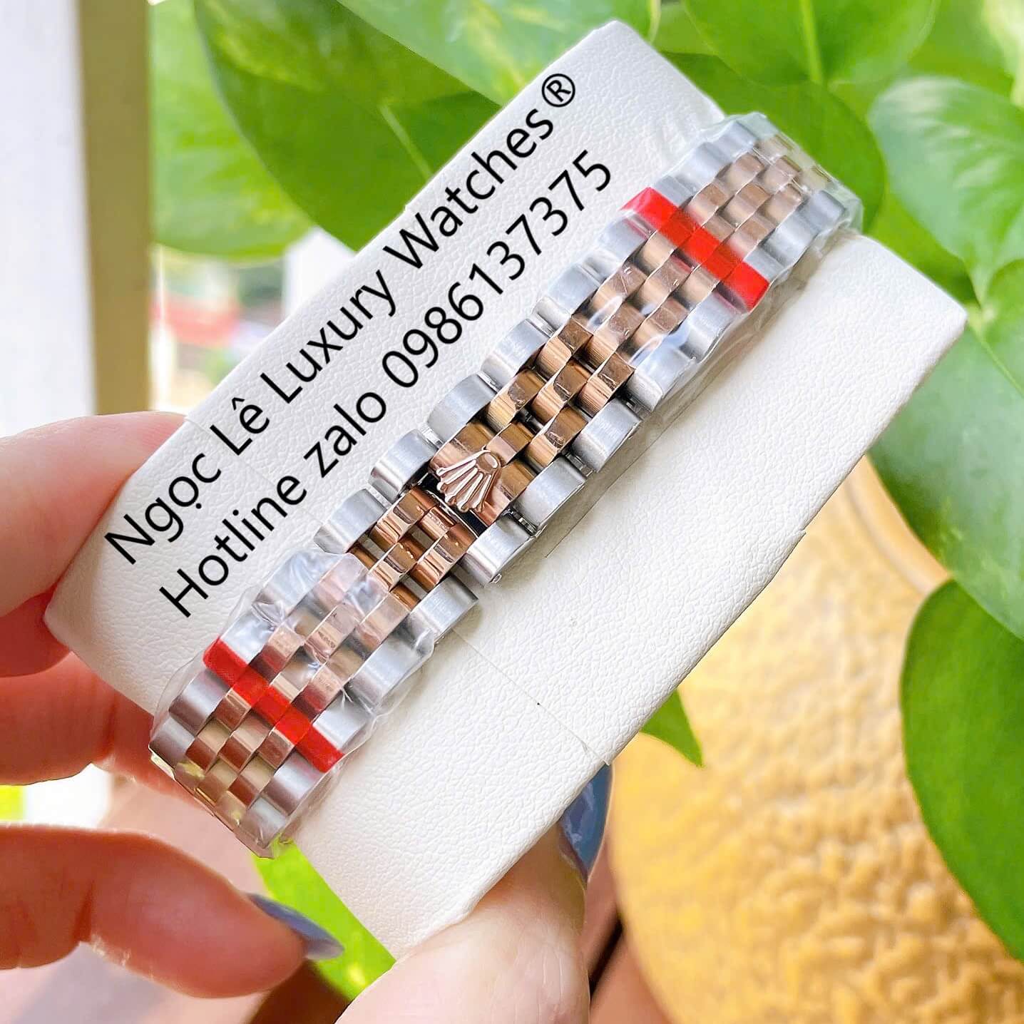 Đồng Hồ Nữ Rolex Datejust Cơ Tự Động Dây Demi Rose Gold Mặt Xà Cừ Trắng Size 31mm - Niềng Đá