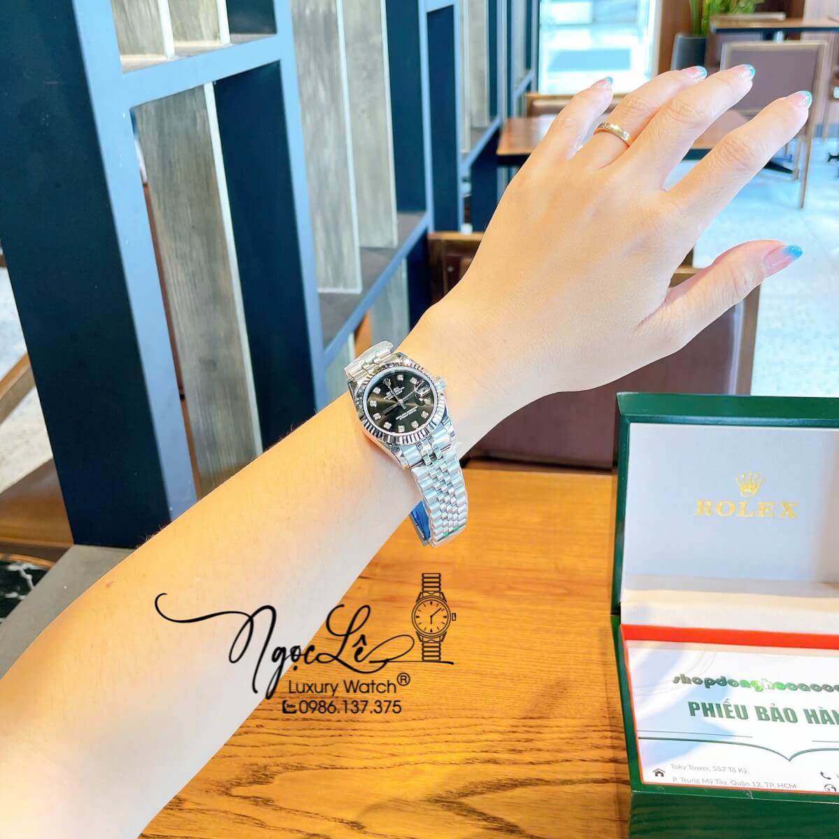Đồng Hồ Nữ Rolex Datejust Máy Cơ Tự Động Dây Bạc Mặt Đen Niềng Khía Size 31mm