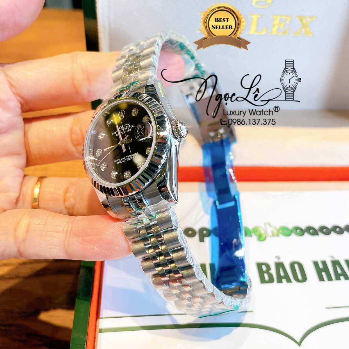 Đồng Hồ Nữ Rolex Datejust Máy Cơ Tự Động Dây Bạc Mặt Đen Niềng Khía Size 31mm