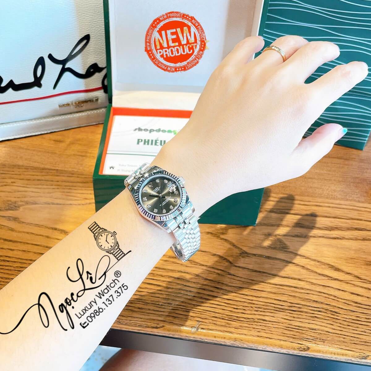 Đồng Hồ Nữ Rolex Datejust Máy Cơ Tự Động Dây Bạc Mặt Đen Xám Niềng Khía Size 31mm