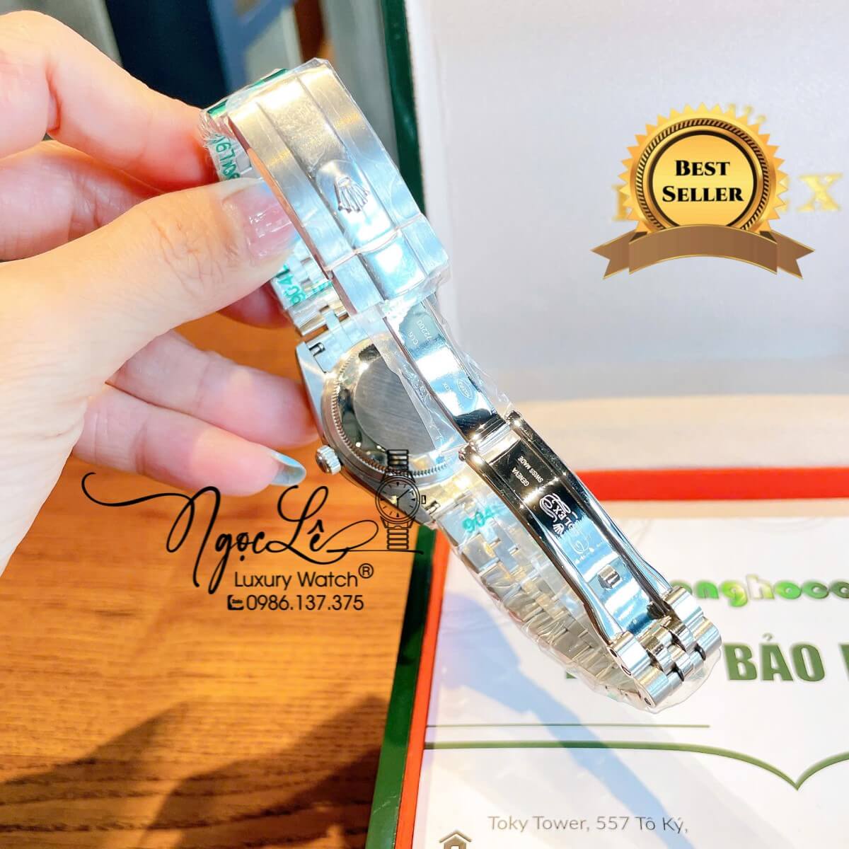 Đồng Hồ Nữ Rolex Datejust Máy Cơ Tự Động Dây Bạc Mặt Đen Xanh Lá Niềng Khía Size 31mm - Mặt Đính Vạch Phản Quang