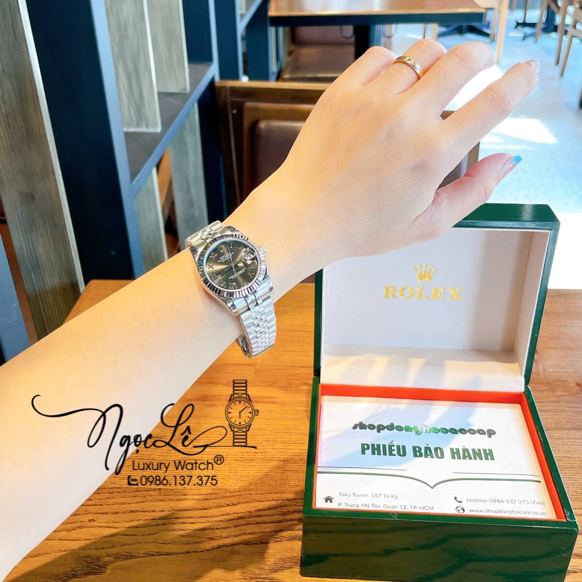 Đồng Hồ Nữ Rolex Datejust Máy Cơ Tự Động Dây Bạc Mặt Đen Xám Niềng Khía Size 31mm - Mặt Số La Mã