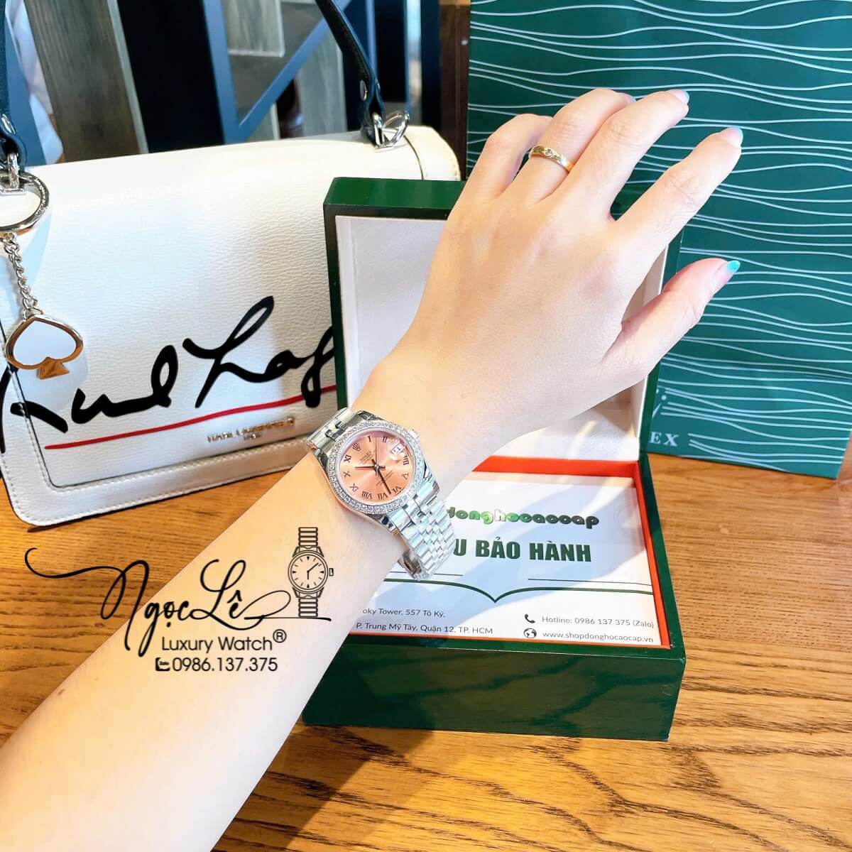 Đồng Hồ Nữ Rolex Datejust Máy Cơ Tự Động Dây Bạc Mặt Hồng Đính Đá Size 31mm - Mặt Số La Mã