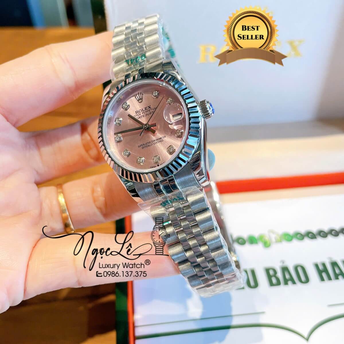 Đồng Hồ Nữ Rolex Datejust Máy Cơ Tự Động Dây Bạc Mặt Hồng Niềng Khía Size 31mm