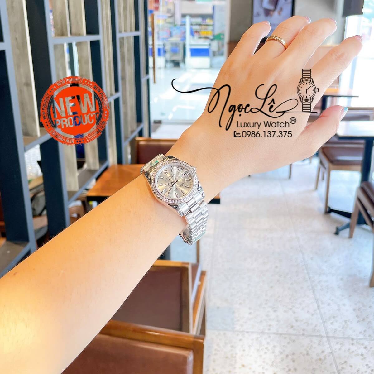 Đồng Hồ Nữ Rolex Datejust Máy Cơ Tự Động Dây Bạc Mặt Trắng Đính Đá Size 31mm Phản Quang