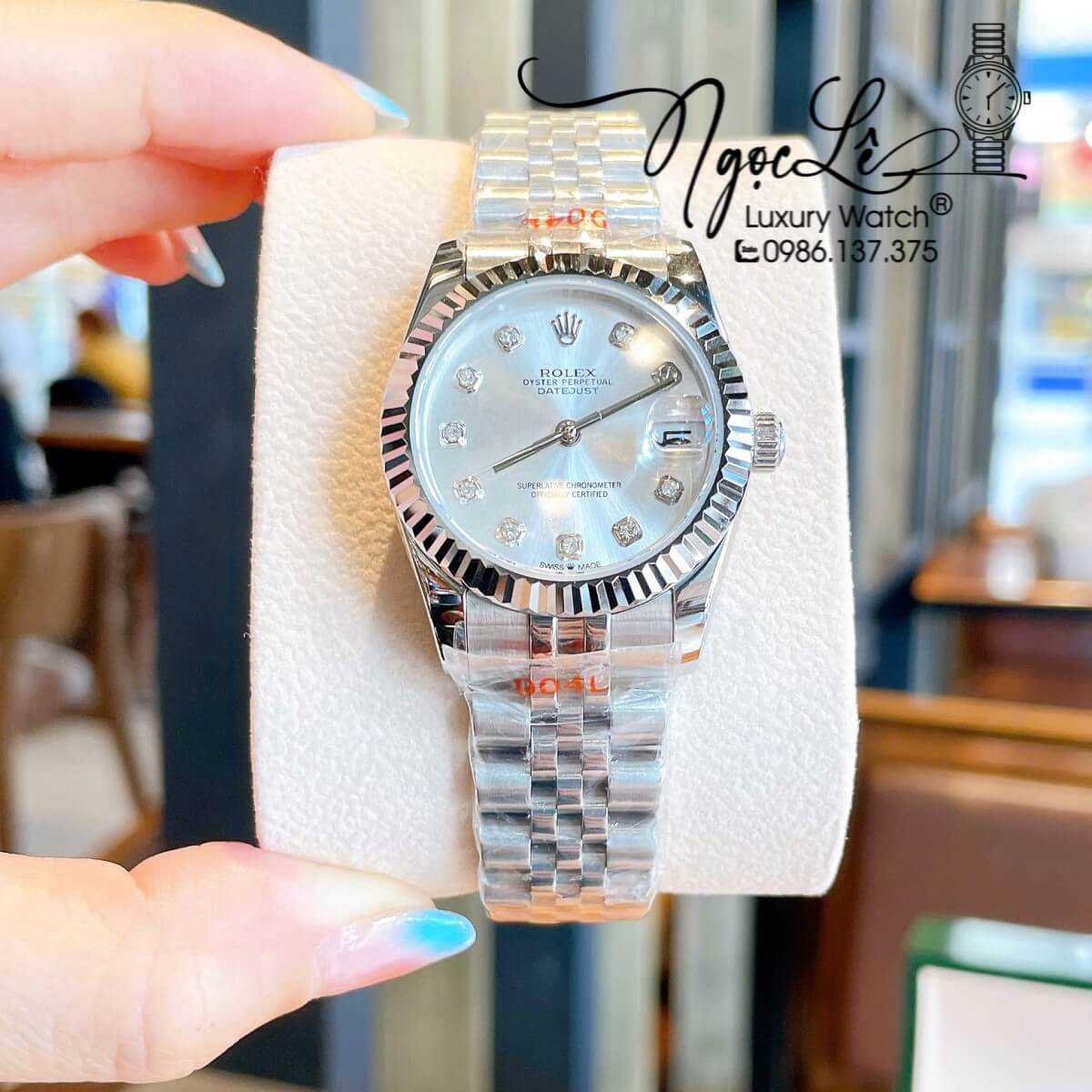 Đồng Hồ Nữ Rolex Datejust Máy Cơ Tự Động Dây Bạc Mặt Trắng Sữa Niềng Khía Size 31mm