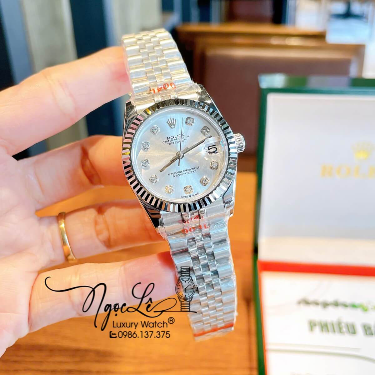 Đồng Hồ Nữ Rolex Datejust Máy Cơ Tự Động Dây Bạc Mặt Trắng Sữa Niềng Khía Size 31mm