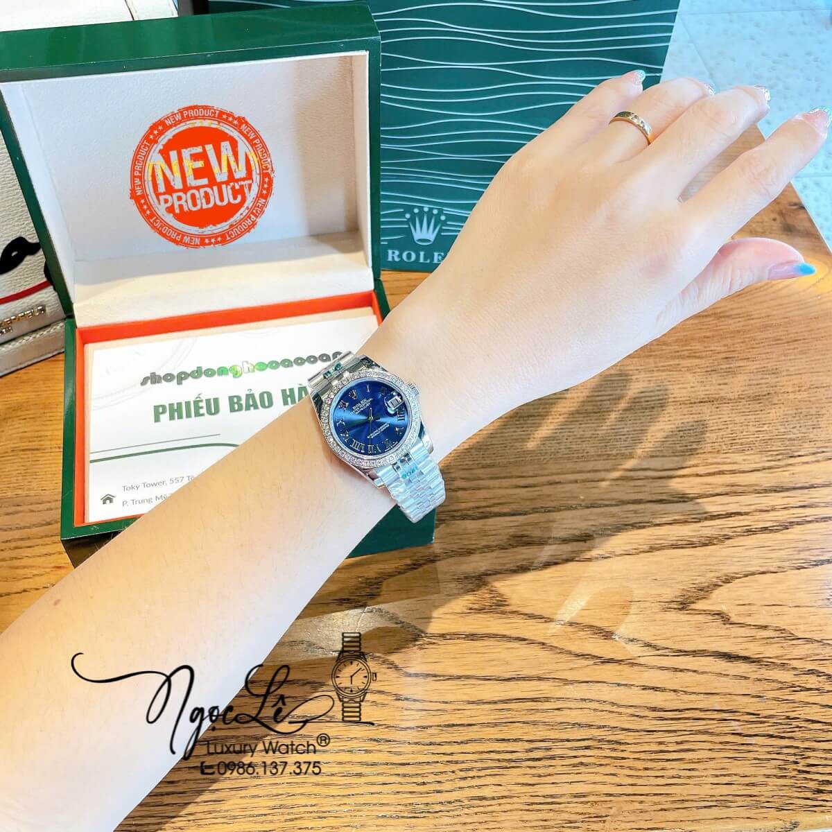 Đồng Hồ Nữ Rolex Datejust Máy Cơ Tự Động Dây Bạc Mặt Xanh Dương Đính Đá Size 31mm - Mặt Số La Mã