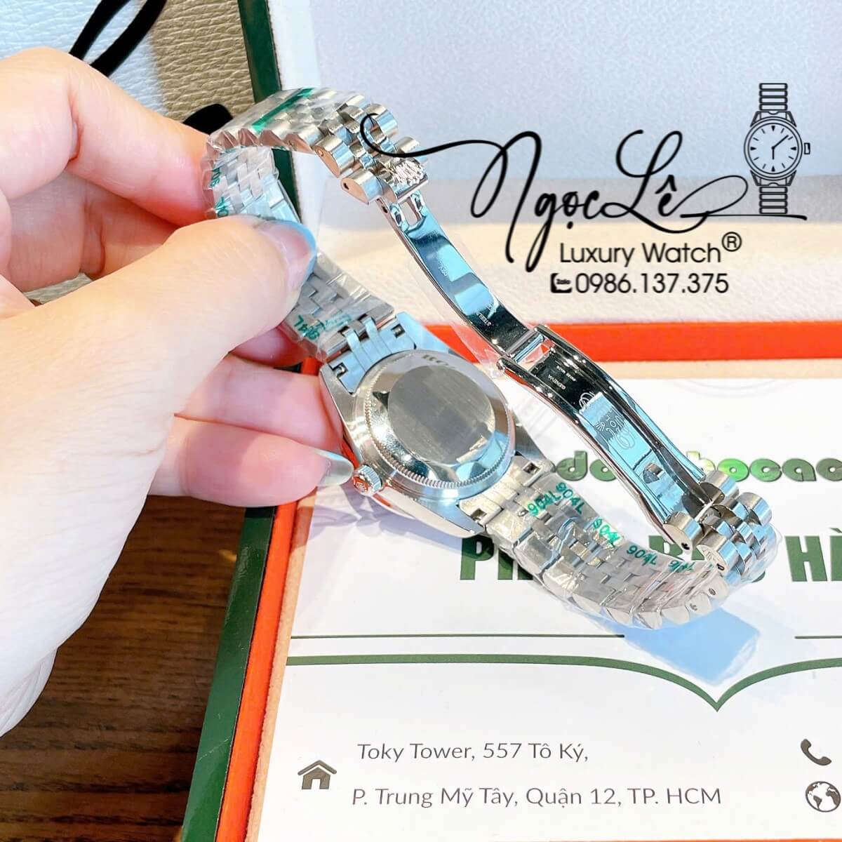 Đồng Hồ Nữ Rolex Datejust Máy Cơ Tự Động Dây Bạc Mặt Hồng Nhạt Đính Đá Size 31mm - Mặt Số La Mã