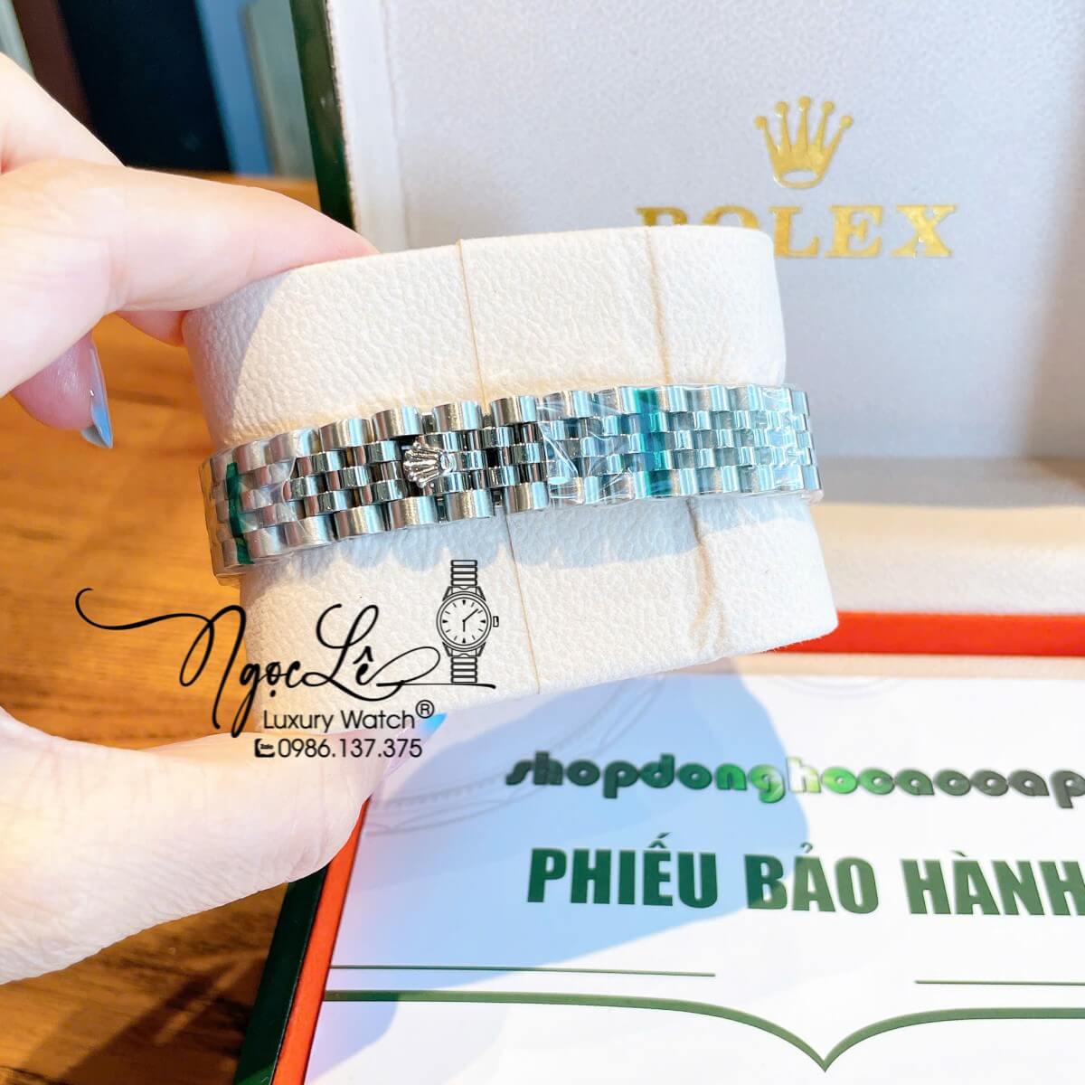 Đồng Hồ Nữ Rolex Datejust Máy Cơ Tự Động Dây Bạc Mặt Xanh Dương Niềng Khía Size 31mm - Mặt Cỏ 4 Lá
