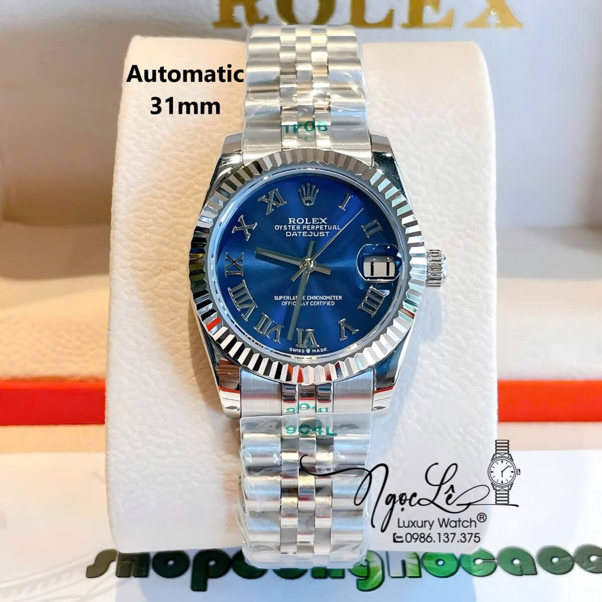Đồng Hồ Nữ Rolex Datejust Máy Cơ Tự Động Dây Bạc Mặt Xanh Dương Size 31mm - Mặt Số La Mã