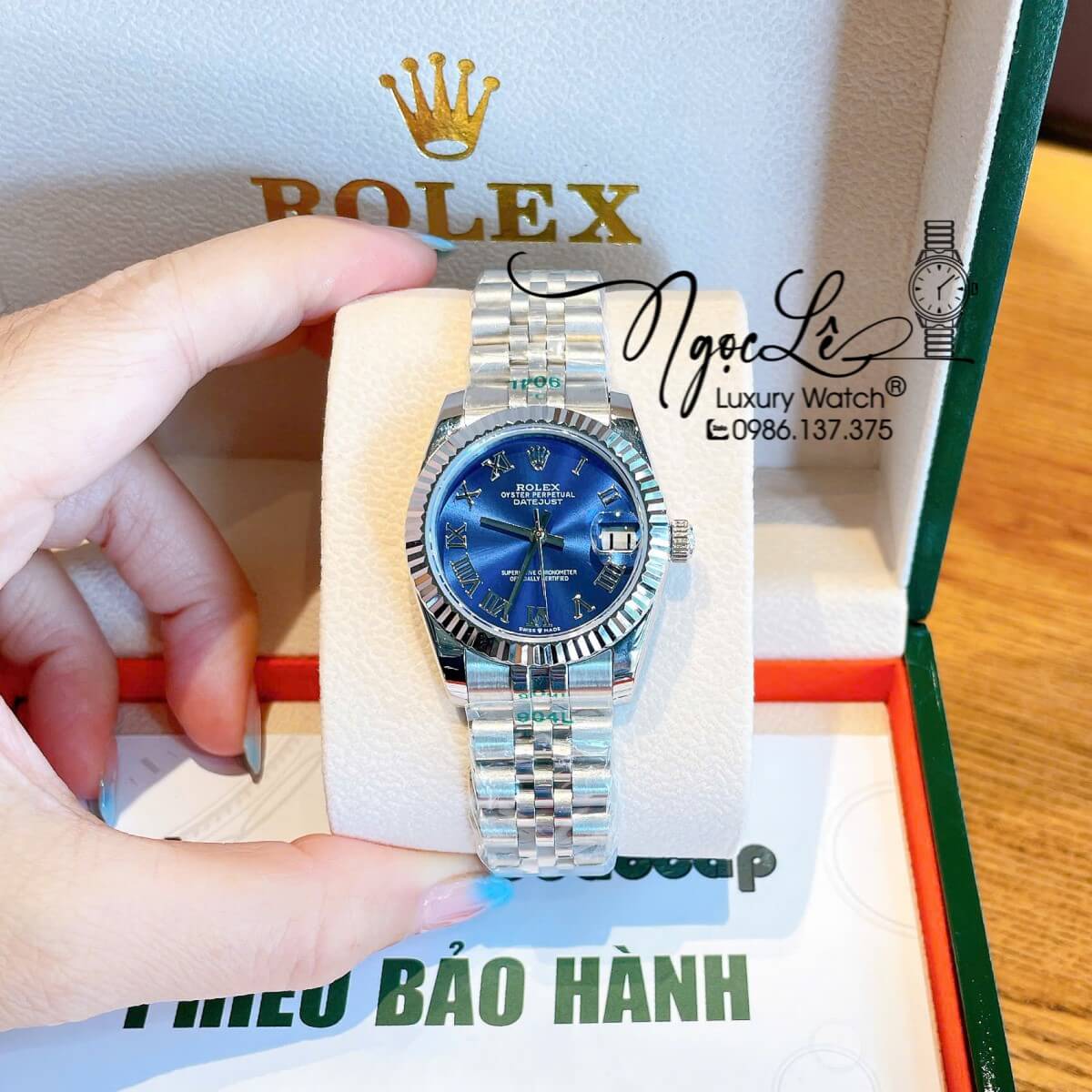 Đồng Hồ Nữ Rolex Datejust Máy Cơ Tự Động Dây Bạc Mặt Xanh Dương Size 31mm - Mặt Số La Mã