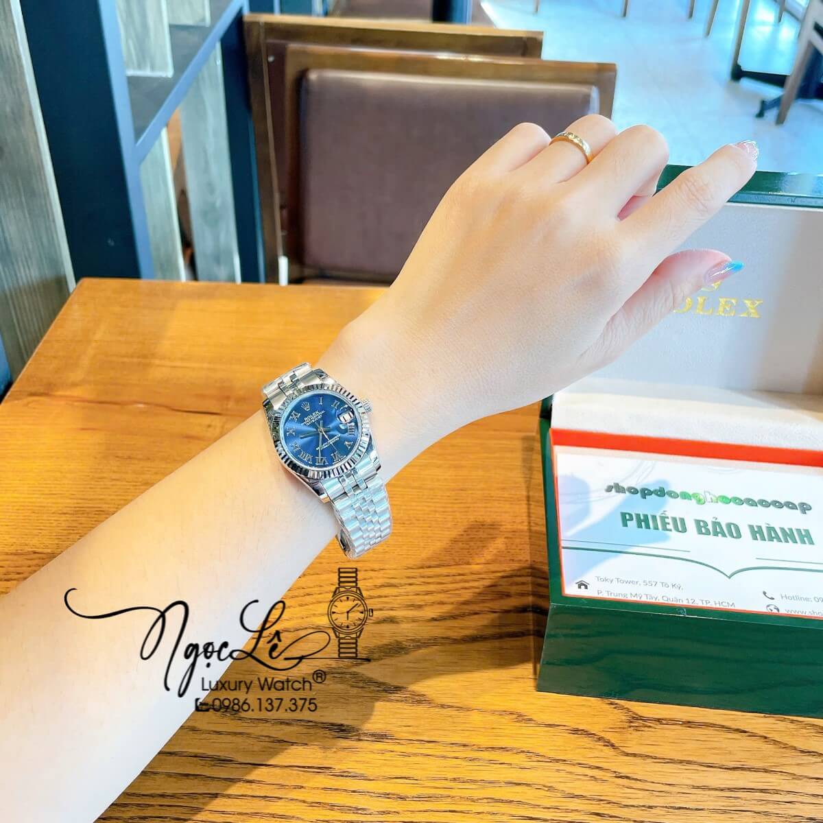 Đồng Hồ Nữ Rolex Datejust Máy Cơ Tự Động Dây Bạc Mặt Xanh Dương Size 31mm - Mặt Số La Mã