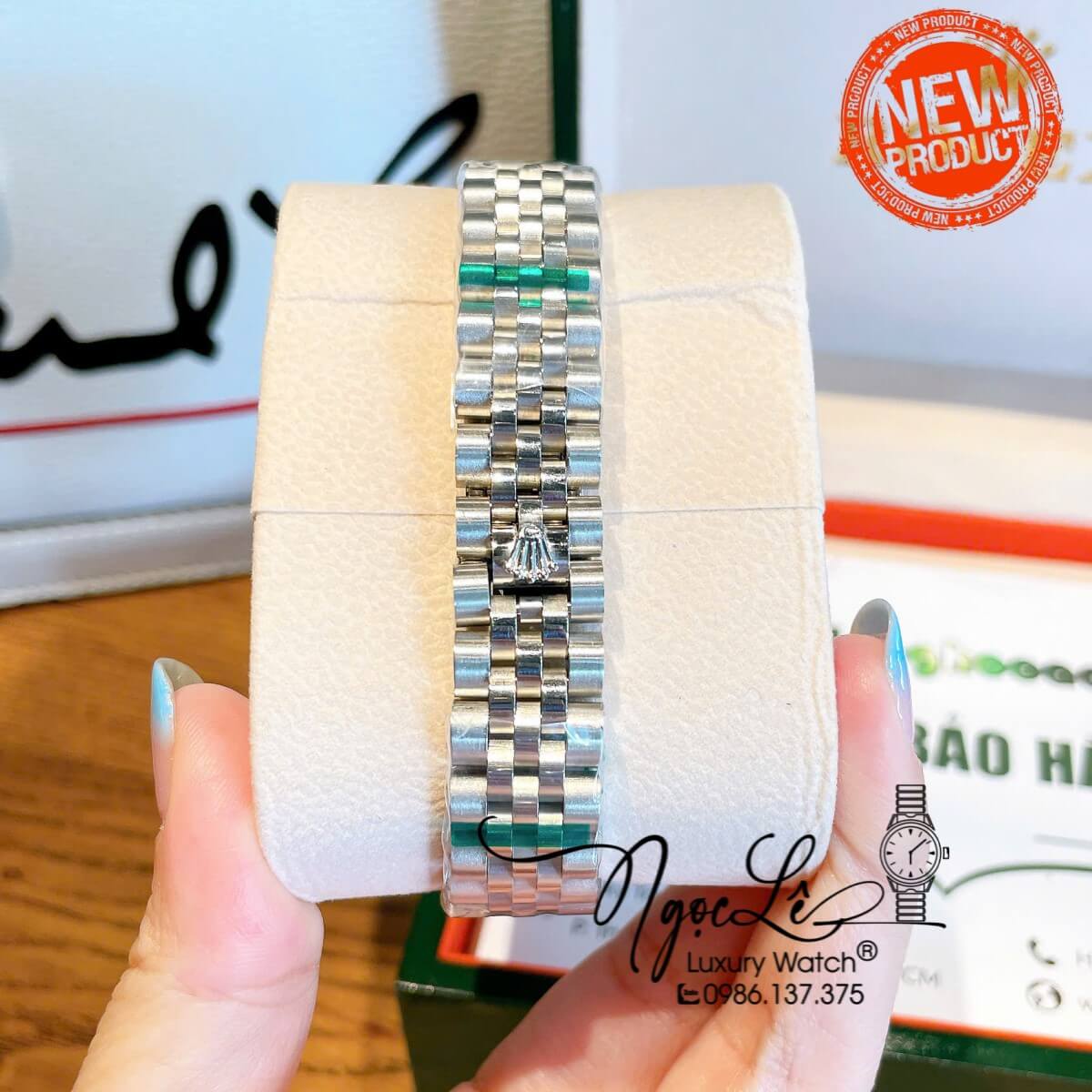 Đồng Hồ Nữ Rolex Datejust Máy Cơ Tự Động Dây Bạc Mặt Xanh Lá Đính Đá Size 31mm - Mặt Số La Mã