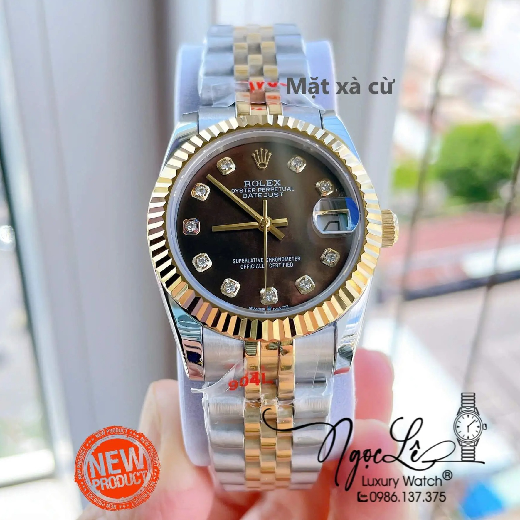 Đồng Hồ Nữ Rolex Datejust Máy Cơ Tự Động Dây Kim Loại Demi Gold Mặt Đen Ánh Xà Cừ Khía Size 31mm