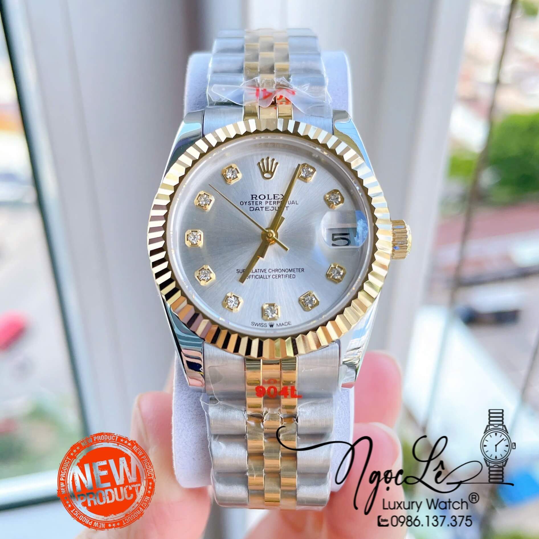 Đồng Hồ Nữ Rolex Datejust Máy Cơ Tự Động Dây Kim Loại Demi Gold Mặt Trắng Niềng Khía Size 31mm