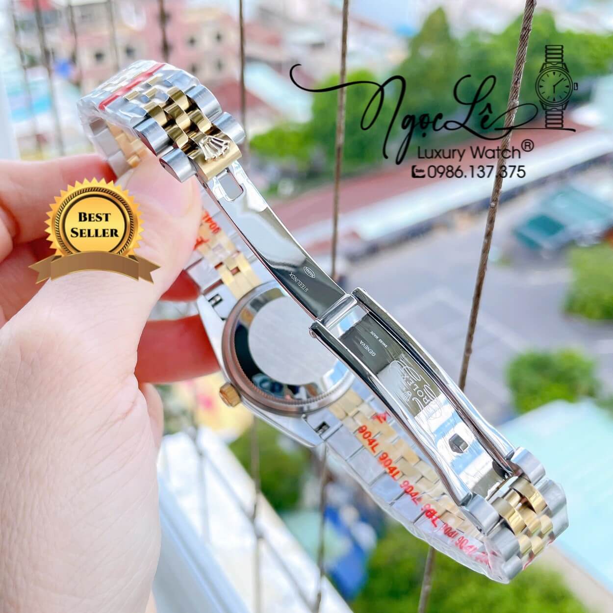 Đồng Hồ Nữ Rolex Datejust Máy Cơ Tự Động Dây Kim Loại Demi Gold Mặt Xanh Lá Niềng Khía Size 31mm