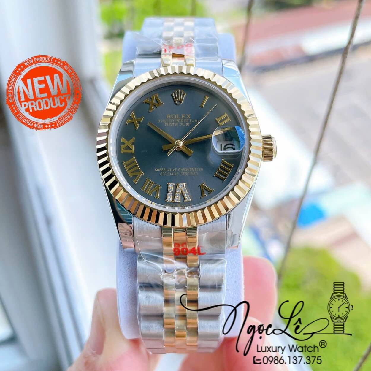 Đồng Hồ Nữ Rolex Datejust Máy Cơ Tự Động Dây Kim Loại Demi Gold Mặt Xám Đen Niềng Khía Size 31mm