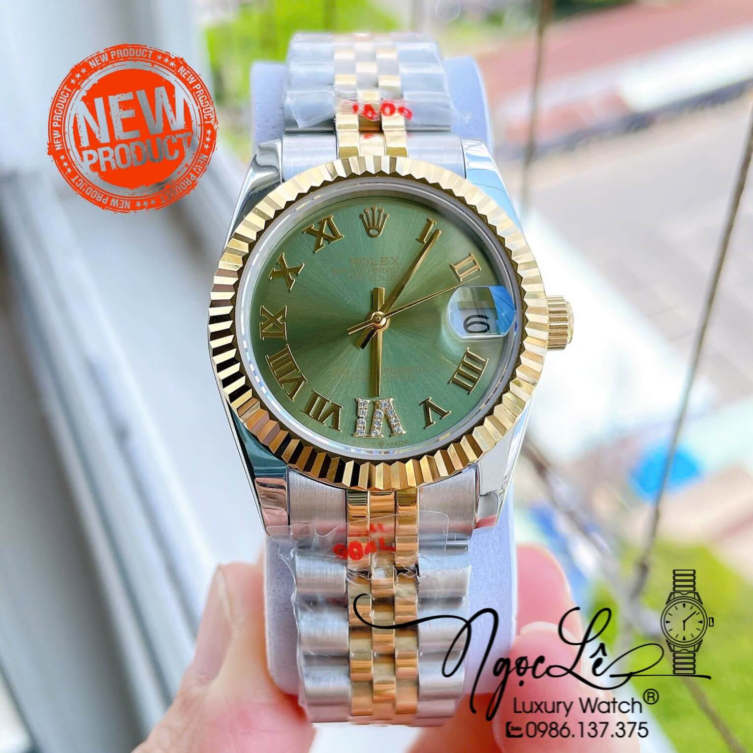 Đồng Hồ Nữ Rolex Datejust Máy Cơ Tự Động Dây Kim Loại Demi Gold Mặt Xanh Bơ Niềng Khía Size 31mm