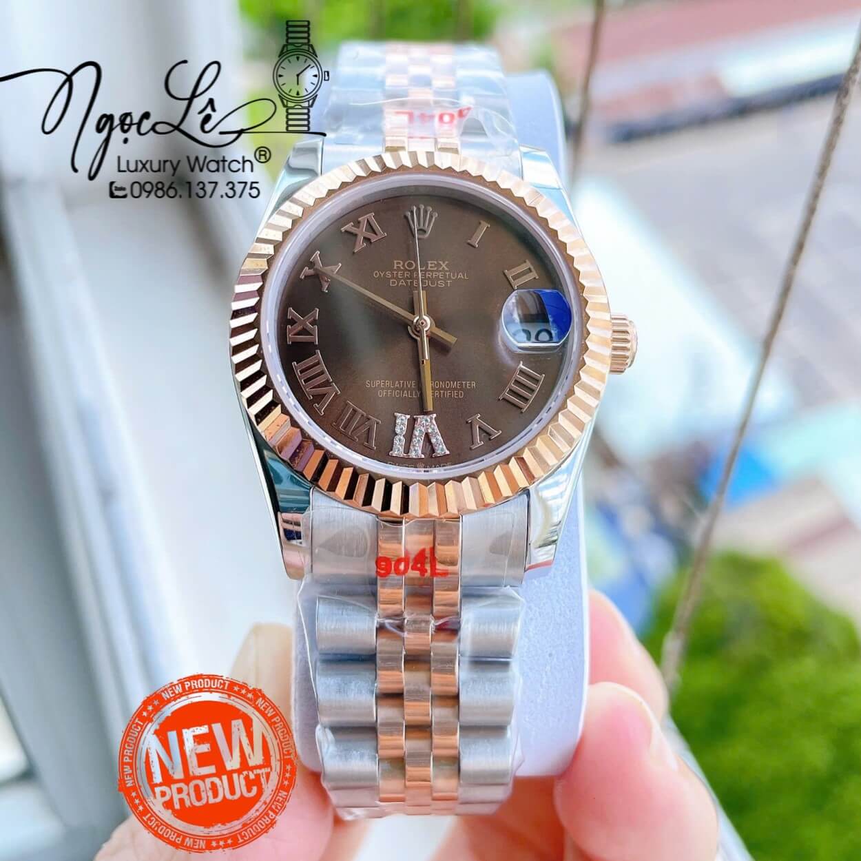 Đồng Hồ Nữ Rolex Datejust Máy Cơ Tự Động Dây Kim Loại Demi Rose Gold Mặt Nâu Niềng Khía Size 31mm