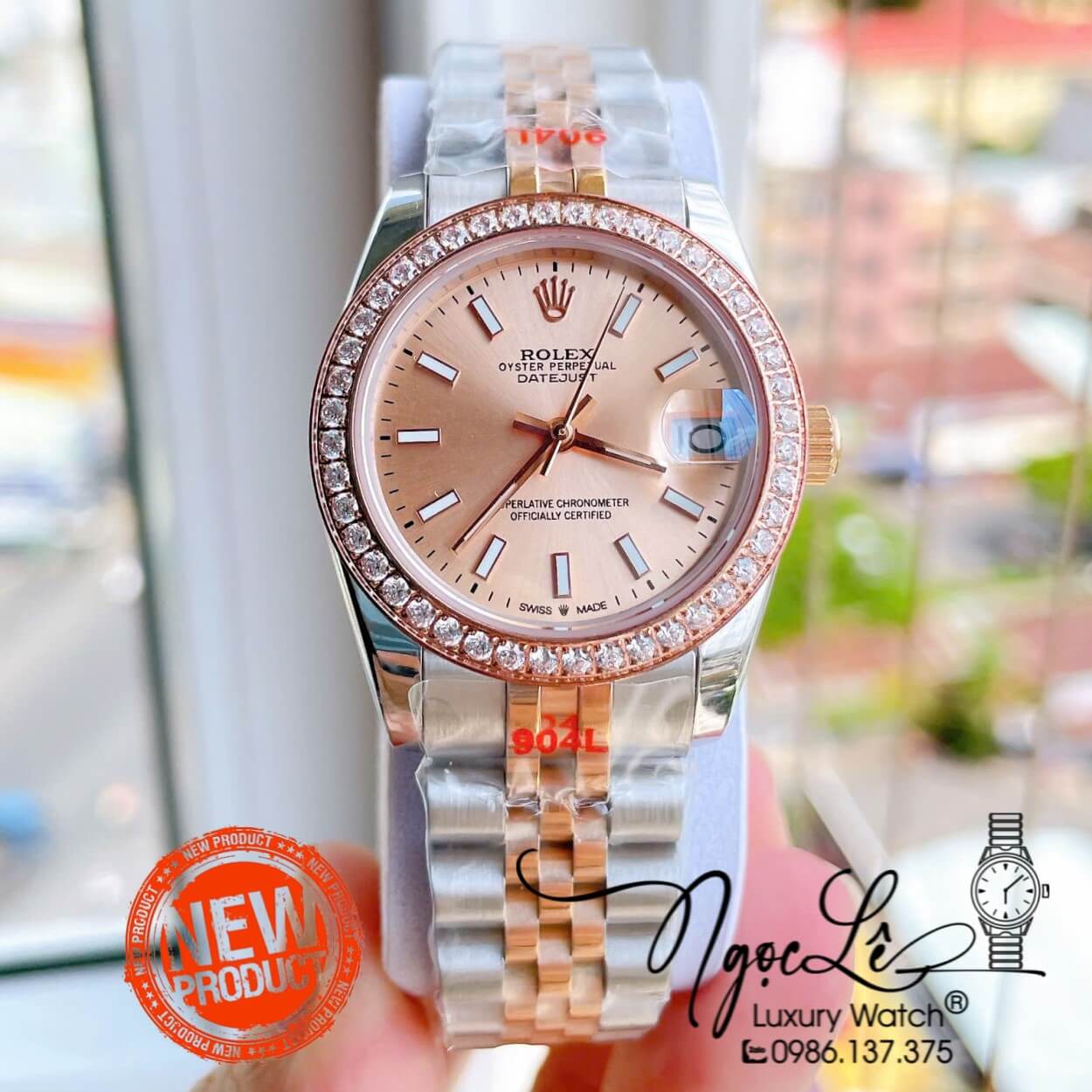 Đồng Hồ Nữ Rolex Datejust Máy Cơ Tự Động Dây Kim Loại Demi Rose Gold Mặt Rose Niềng Đá Size 31mm