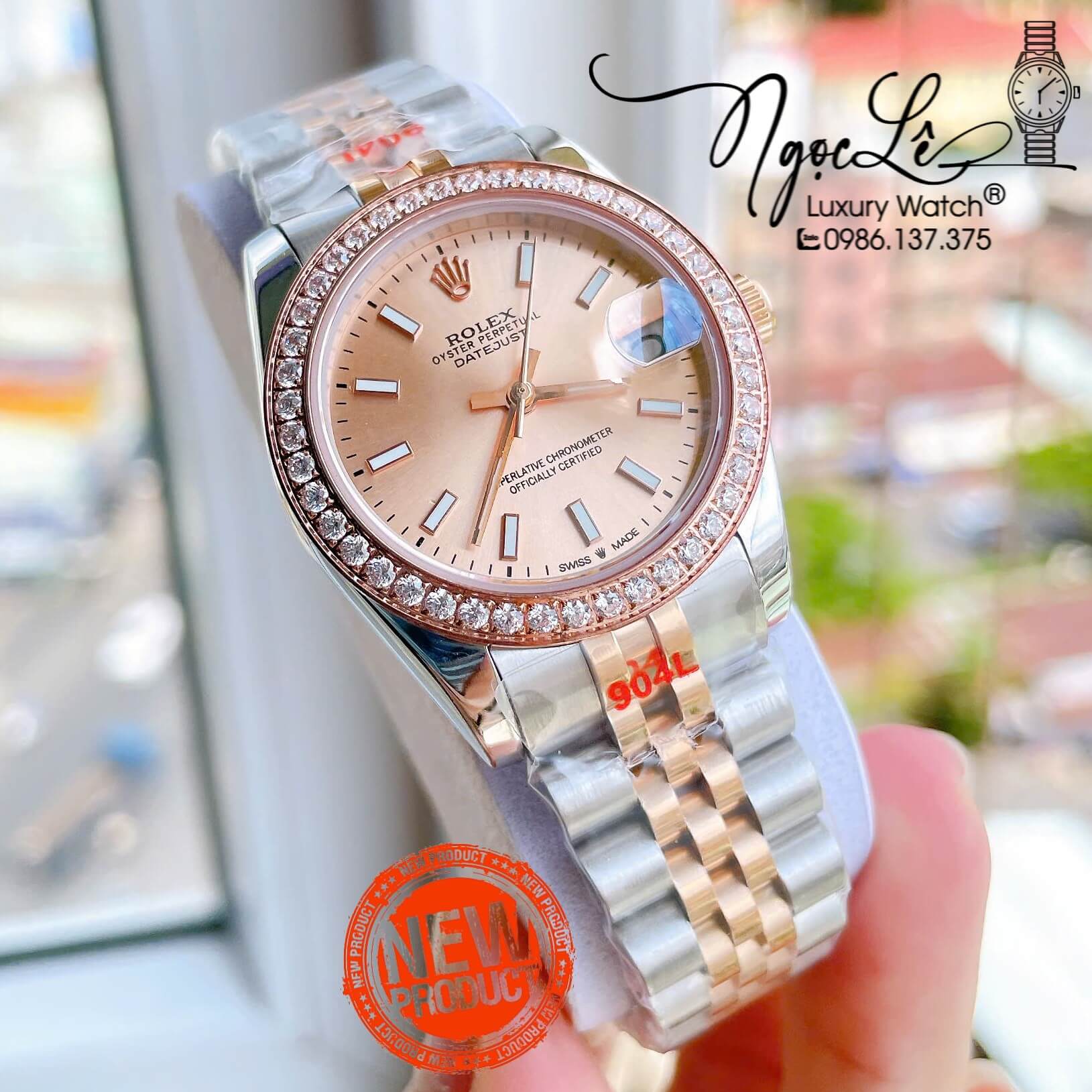 Đồng Hồ Nữ Rolex Datejust Máy Cơ Tự Động Dây Kim Loại Demi Rose Gold Mặt Rose Niềng Đá Size 31mm