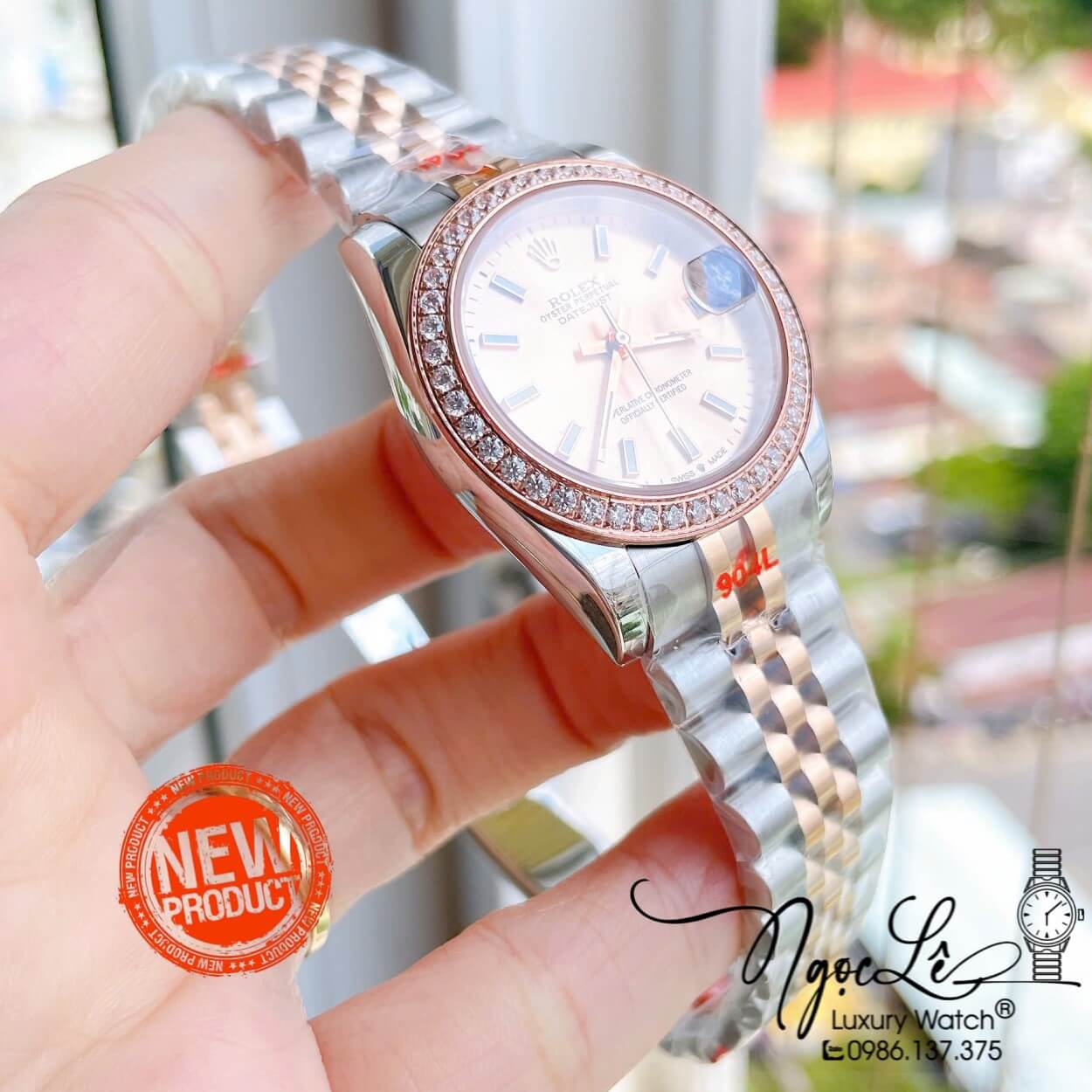 Đồng Hồ Nữ Rolex Datejust Máy Cơ Tự Động Dây Kim Loại Demi Rose Gold Mặt Rose Niềng Đá Size 31mm