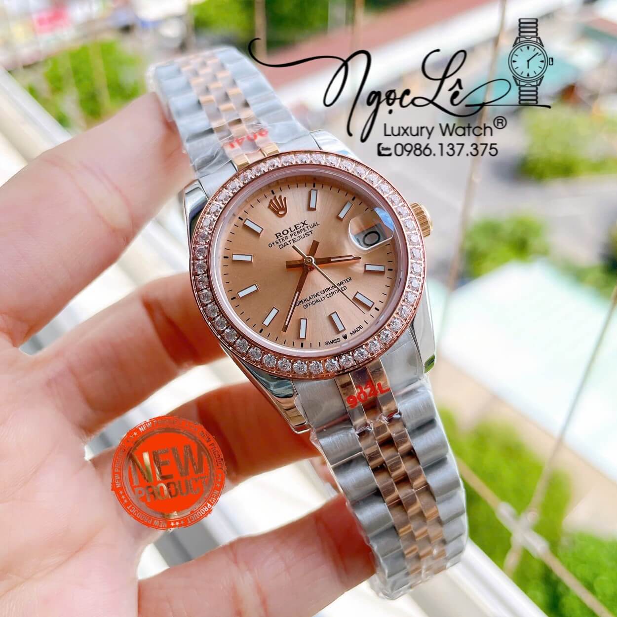 Đồng Hồ Nữ Rolex Datejust Máy Cơ Tự Động Dây Kim Loại Demi Rose Gold Mặt Rose Niềng Đá Size 31mm
