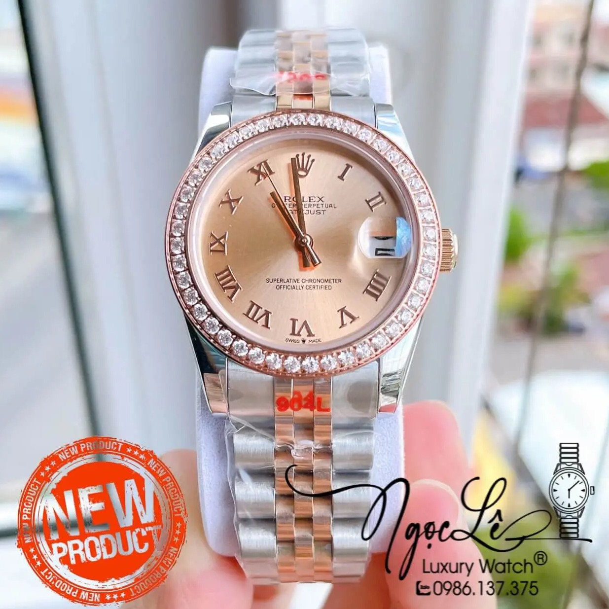 Đồng Hồ Nữ Rolex Datejust Máy Cơ Tự Động Dây Kim Loại Demi Rose Gold Mặt Rose Niềng Đá Size 31mm