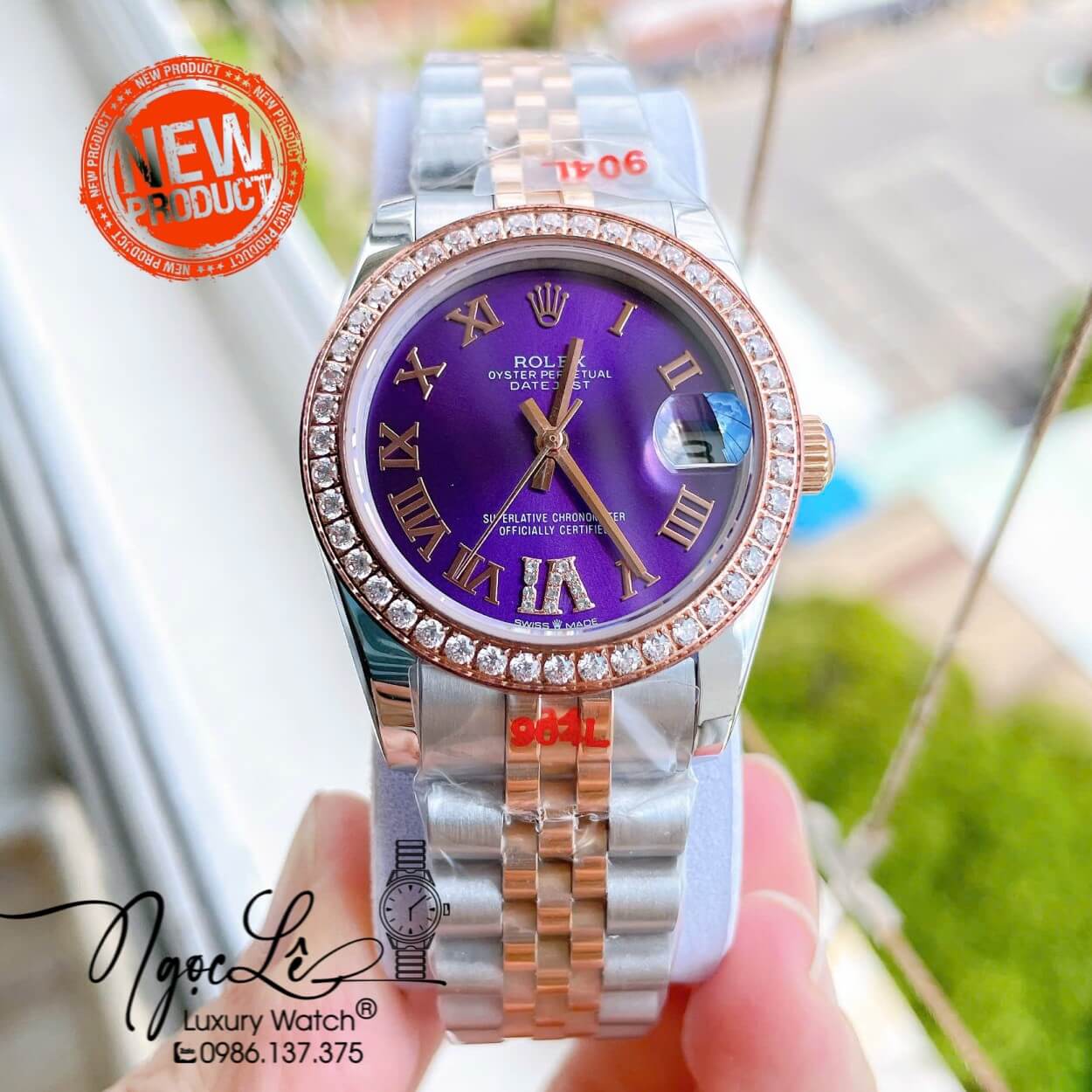 Đồng Hồ Nữ Rolex Datejust Máy Cơ Tự Động Dây Kim Loại Demi Rose Gold Mặt Tím Niềng Đá Size 31mm